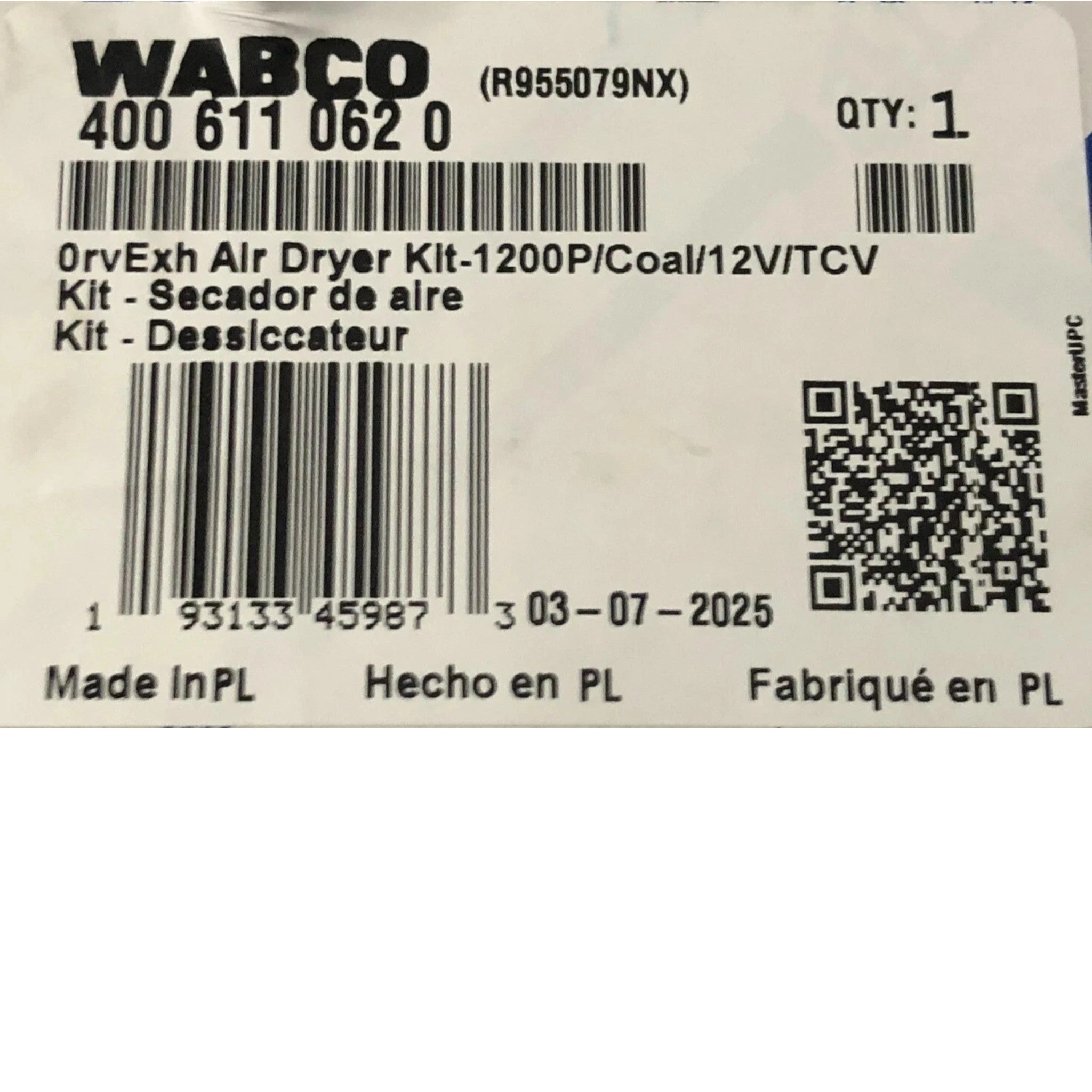 4006110620-025S Genuine Wabco Air Dryer Exchange