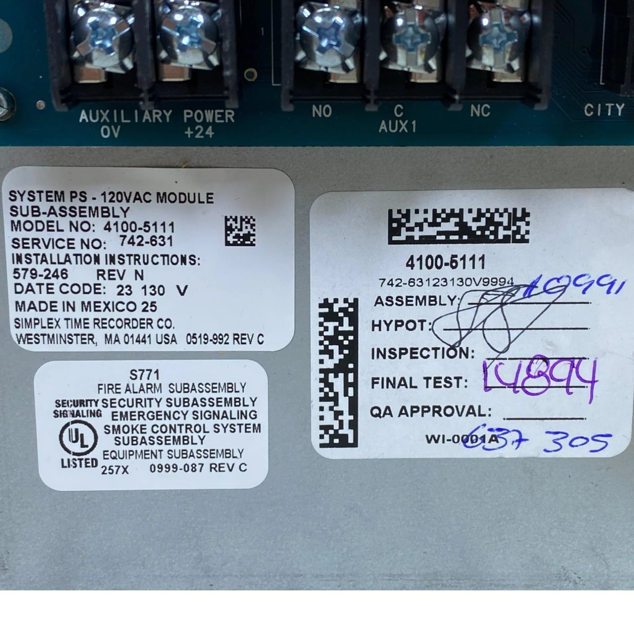 4100-5111 Simplex 4100U Expansion System Power Supply