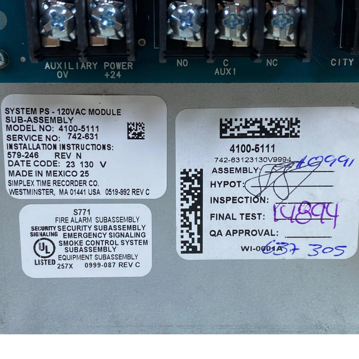 4100-5111 Simplex 4100U Expansion System Power Supply