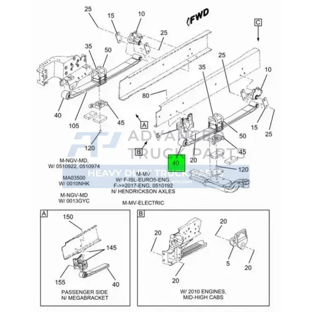 4132455C91 Front Taper Chassis Leaf Spring 10K with Rubber Bushings