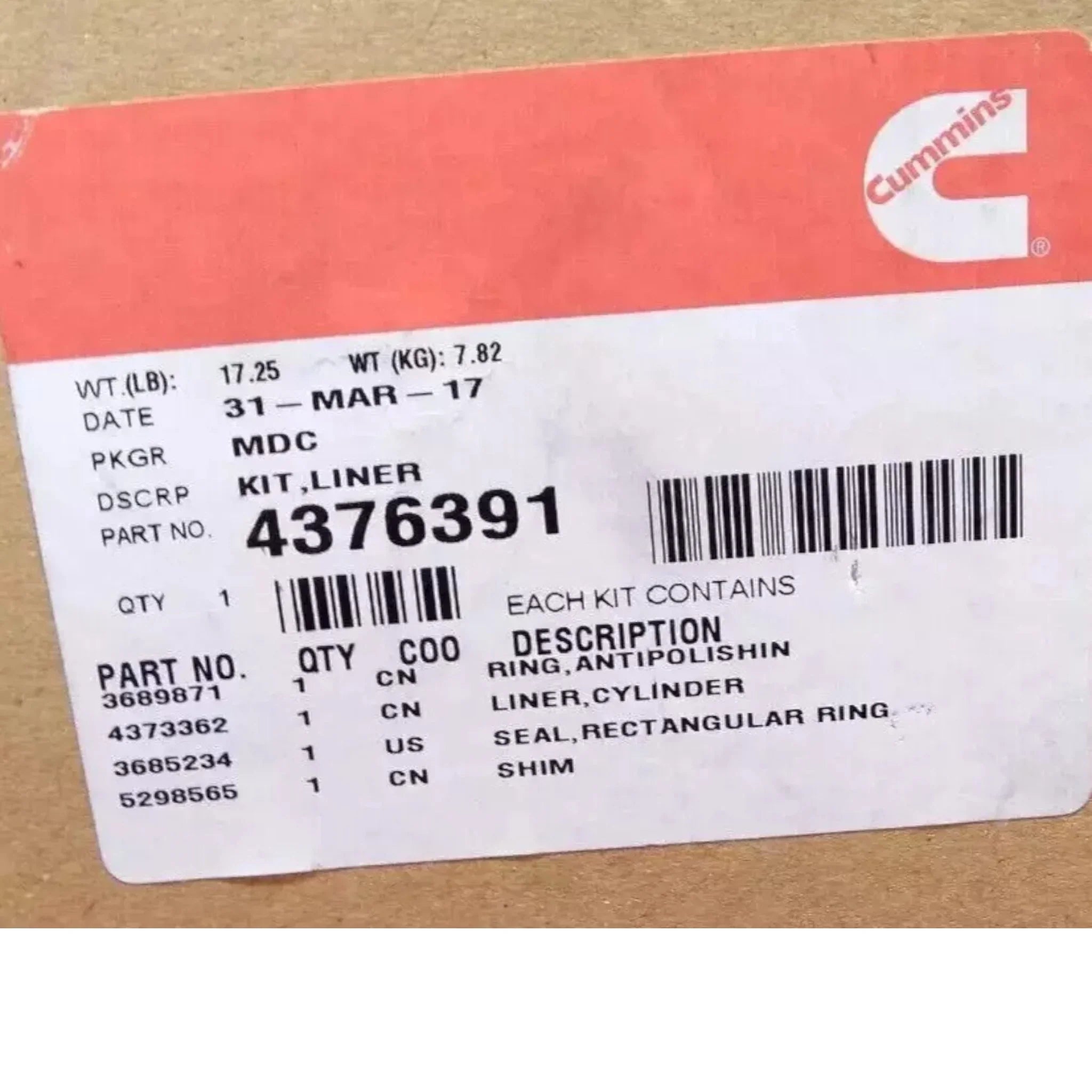 4373362 Genuine Cummins Liner Kit