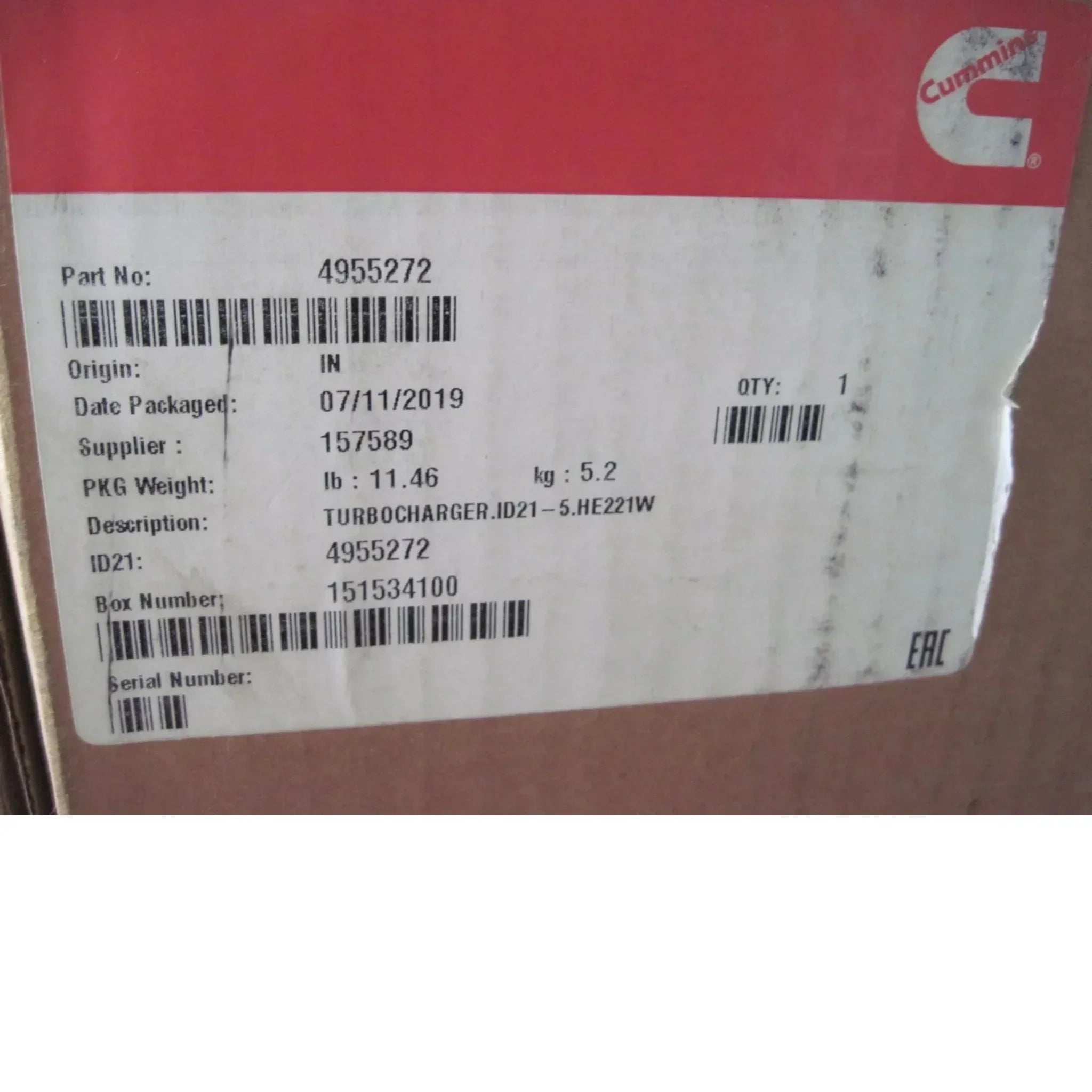 4955272 Genuine Cummins Turbocharger HE221W