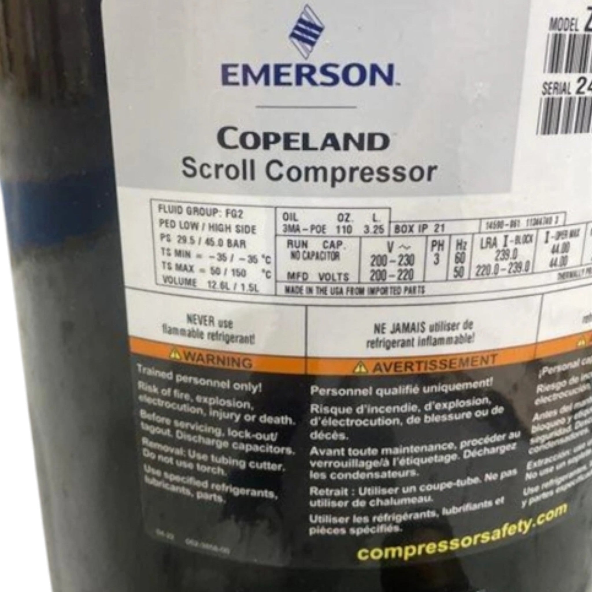 ZP120KCETF5250 Genuine Copeland Scroll Compressor