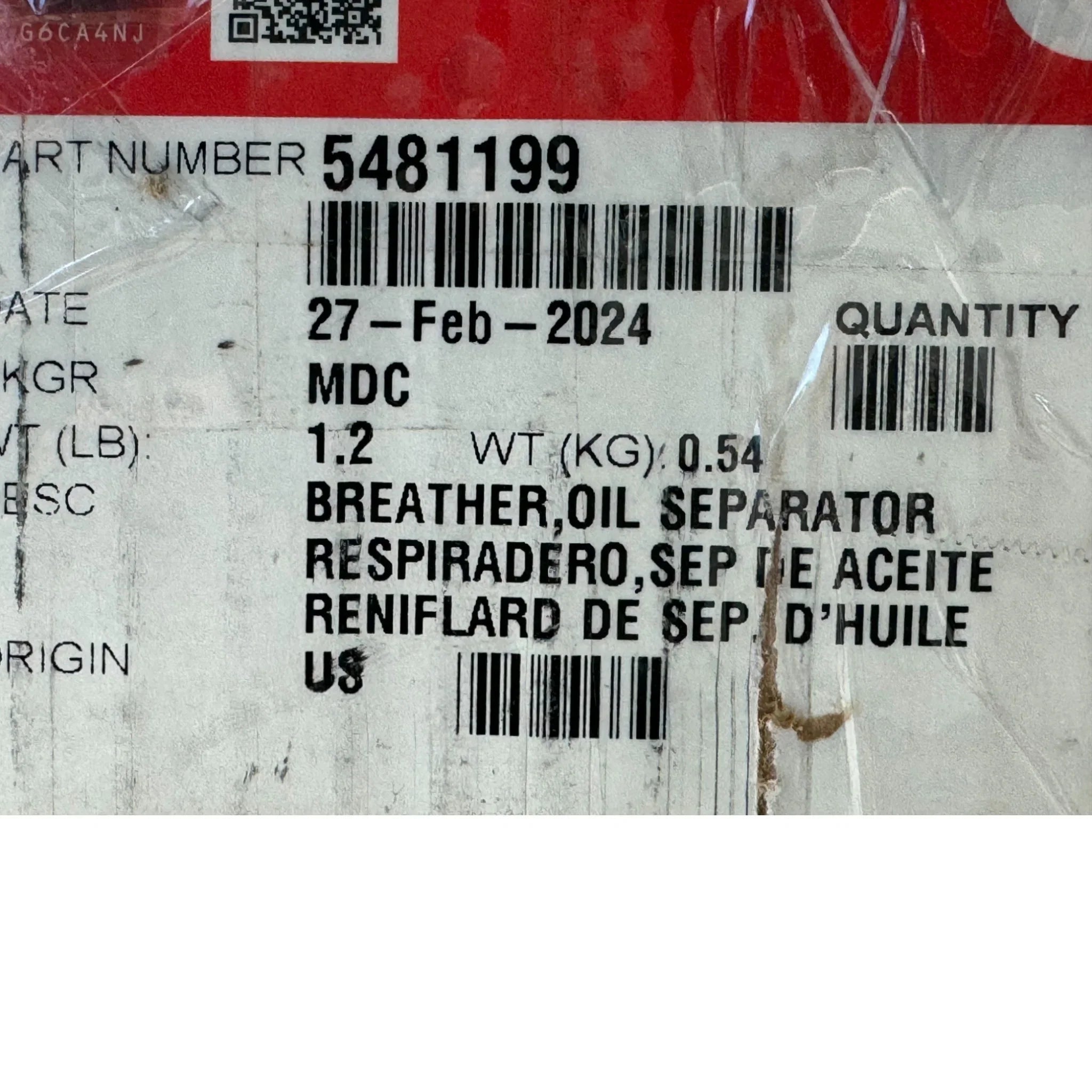 5481199 Genuine Cummins Oil Separator Breather