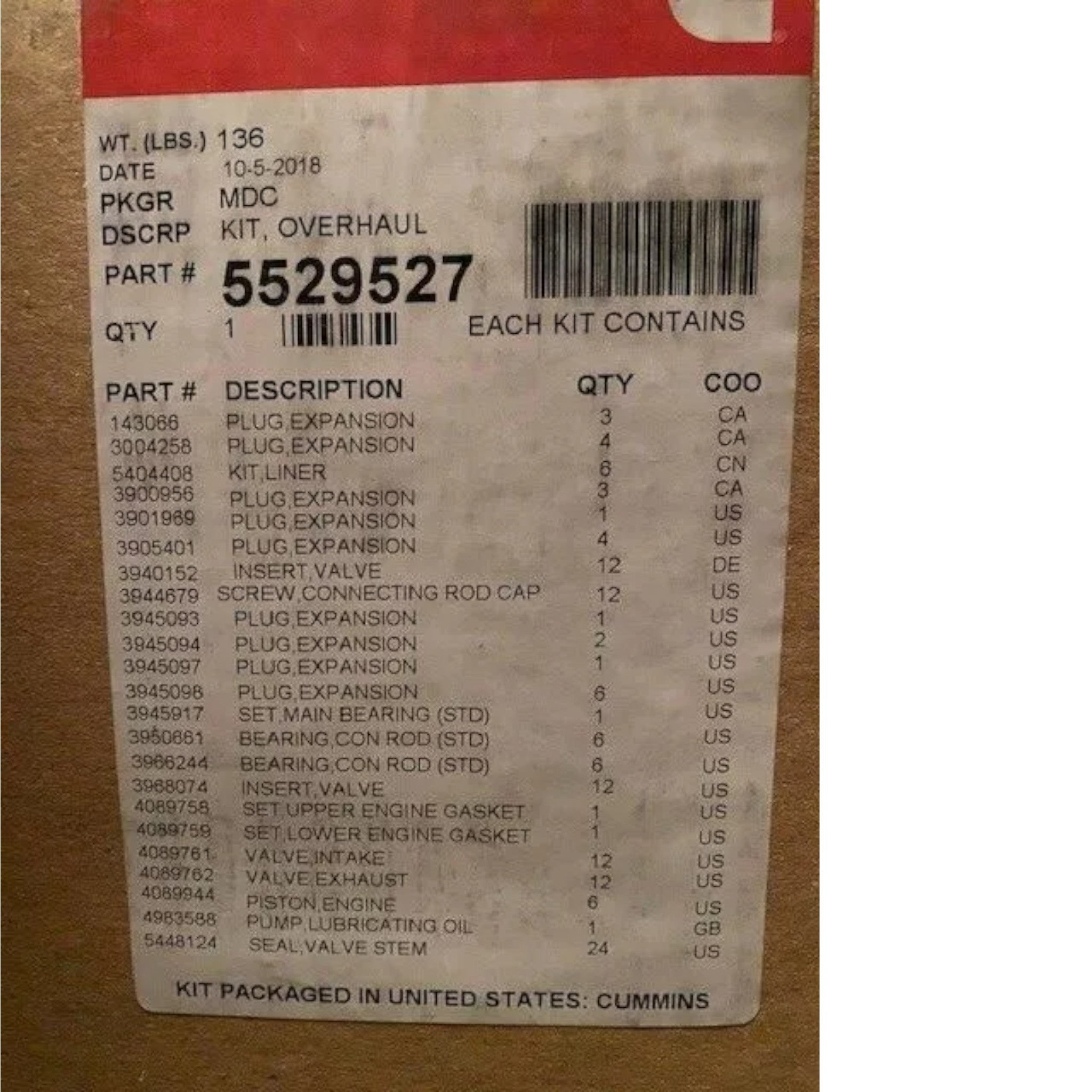 5472931 Genuine Cummins Overhaul Kit