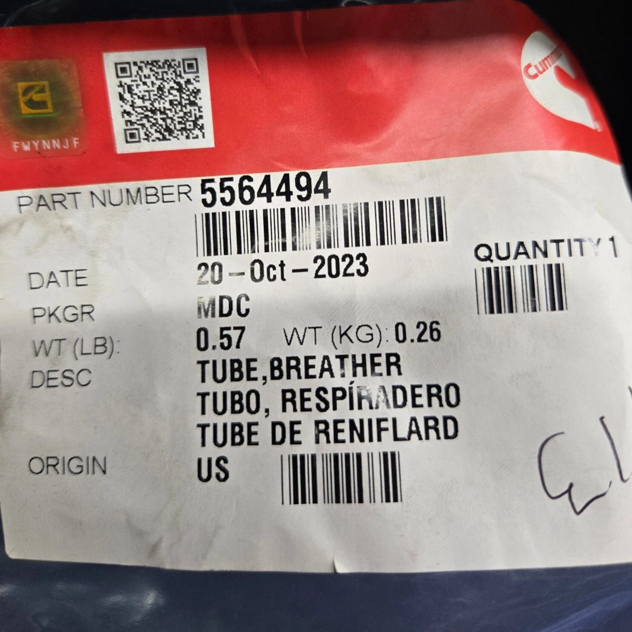 5564494 Genuine Cummins Breather Tube
