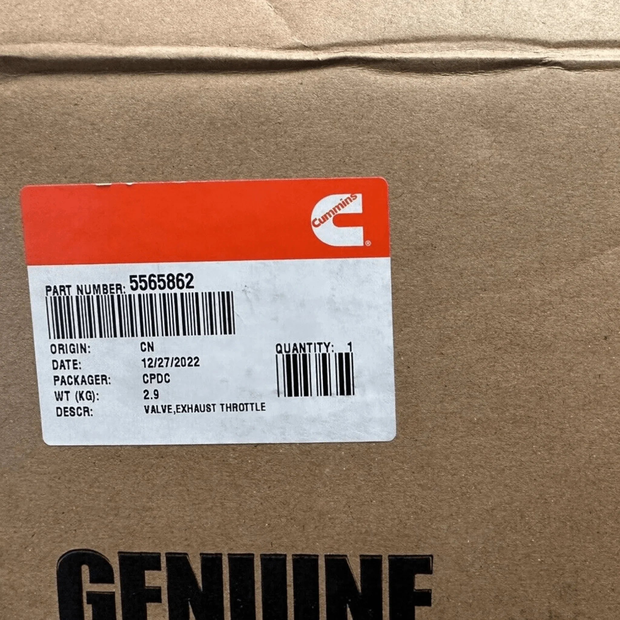 5565862 Genuine Cummins Exhaust Throttle Valve