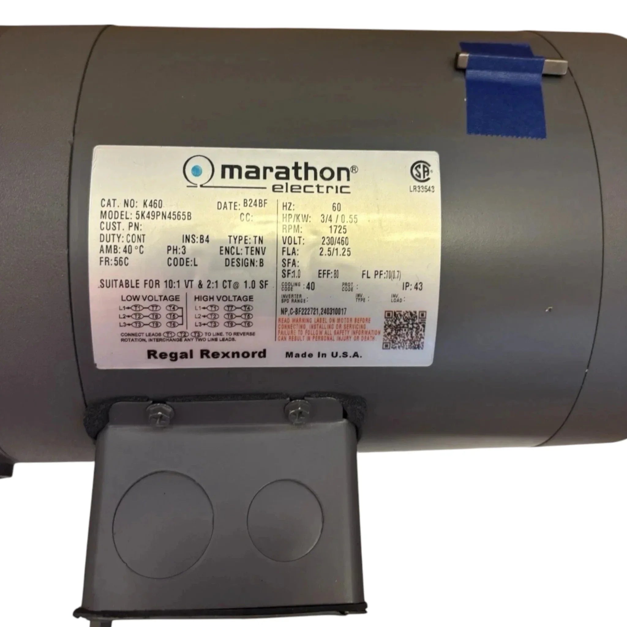 5K49PN4565 Marathon Brake Motor 230/460 V