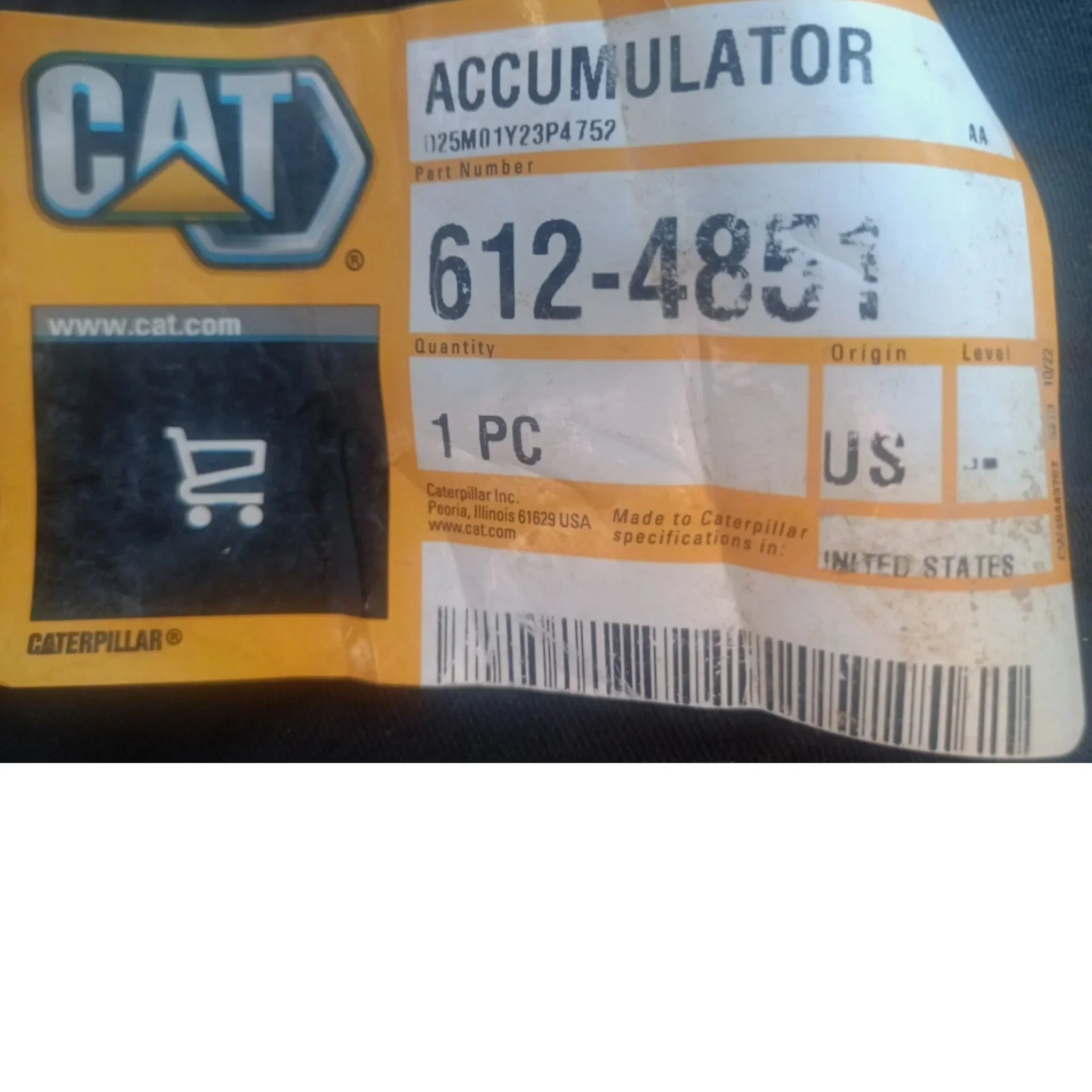 6124851 CAT 6.2 Liter Capacity Charged Hydraulic Accumulator