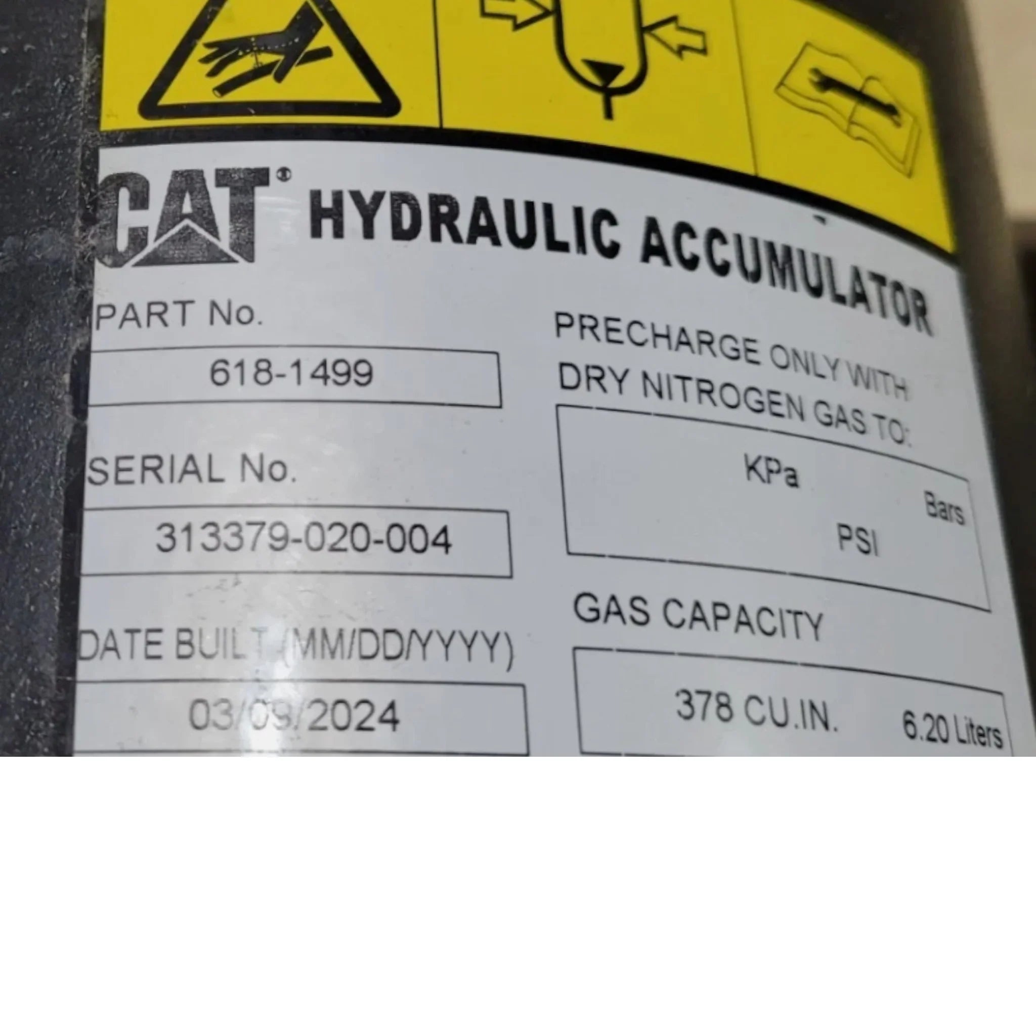 618-1499 CAT Uncharged Hydraulic Accumulator