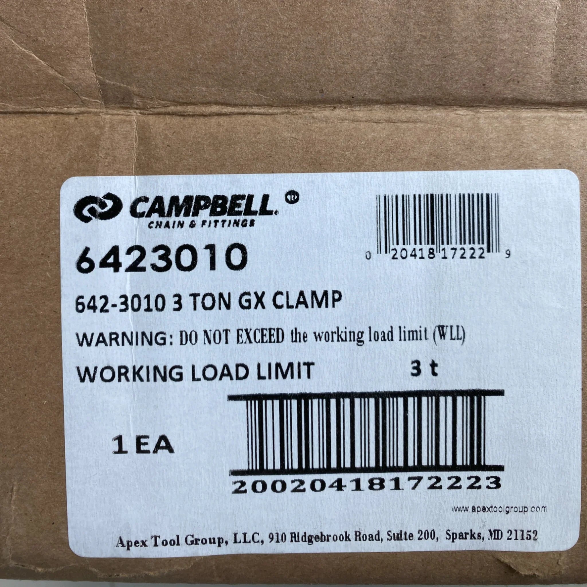 6423010 Campbell GX 3 Ton Lifting Clamp