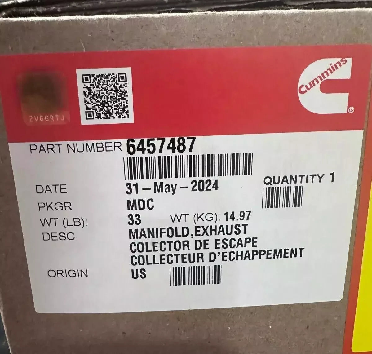 6457487 Genuine Cummins Exhaust Manifold