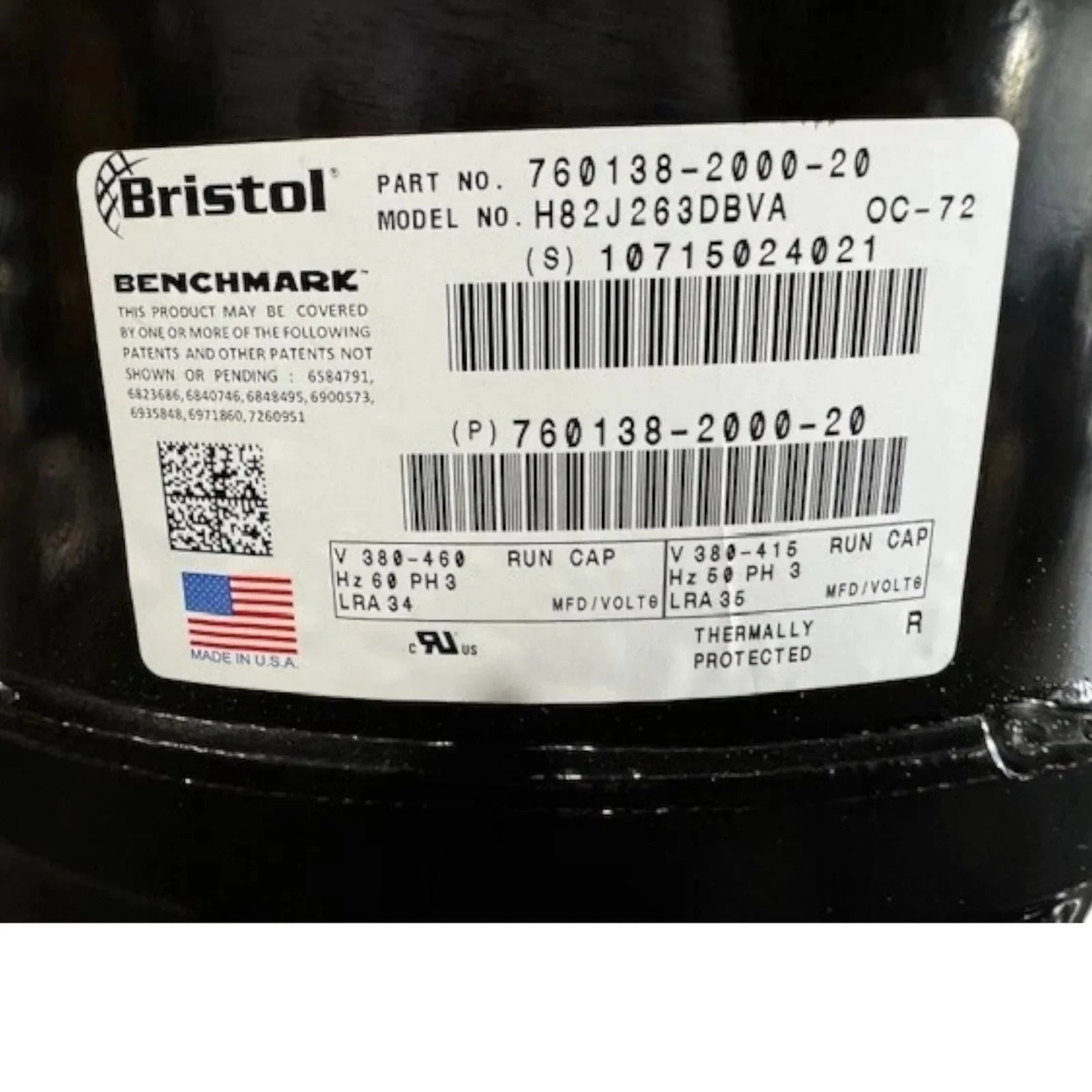 760138-2000-20 Genuine Bristol 2.5 Ton Compressor