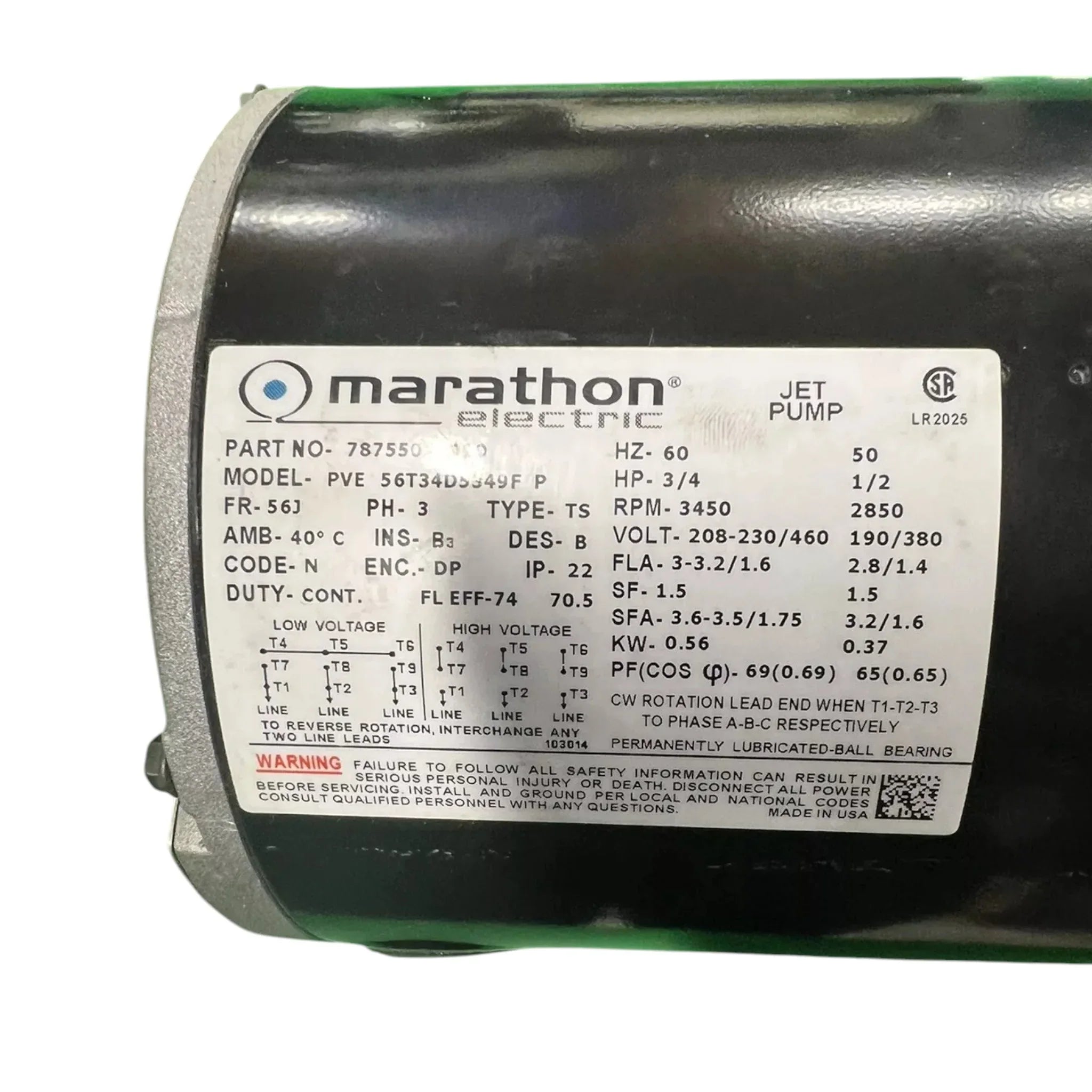 787550X0010 Genuine Marathon Pump Motor 208-230/460V 3/4HP