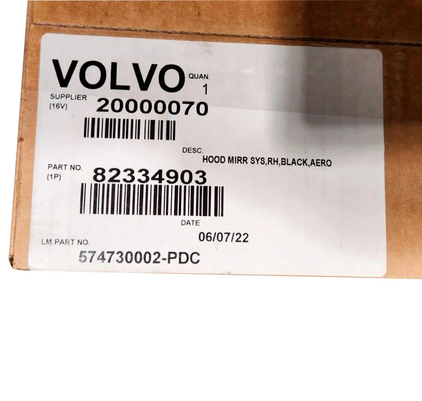 82361059 Genuine Volvo Hood Mirror Aero Black Rh