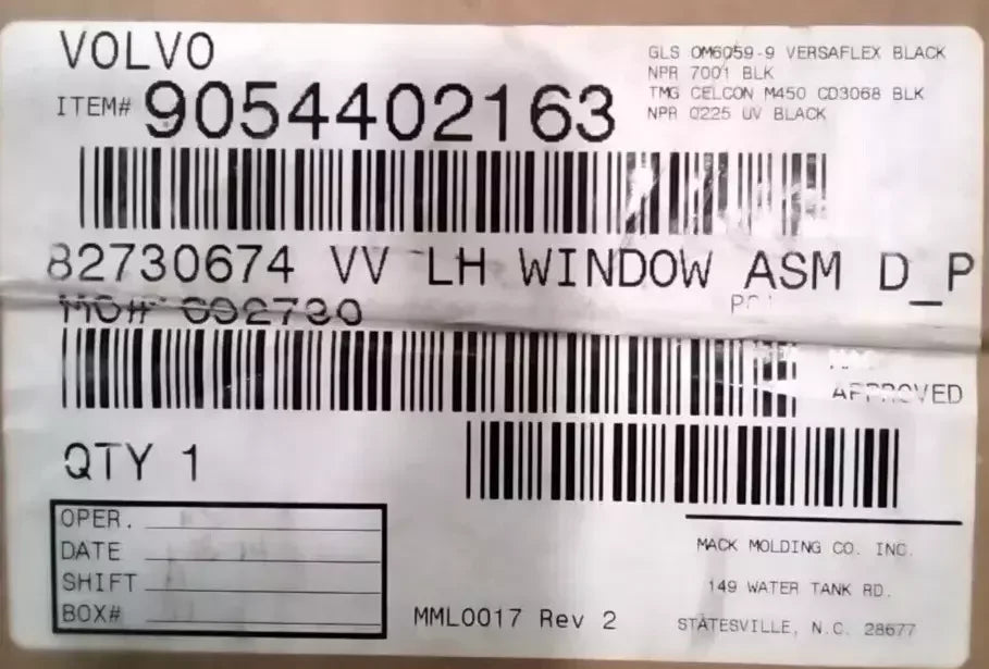82730674 Genuine Volvo Left Side Window Assembly