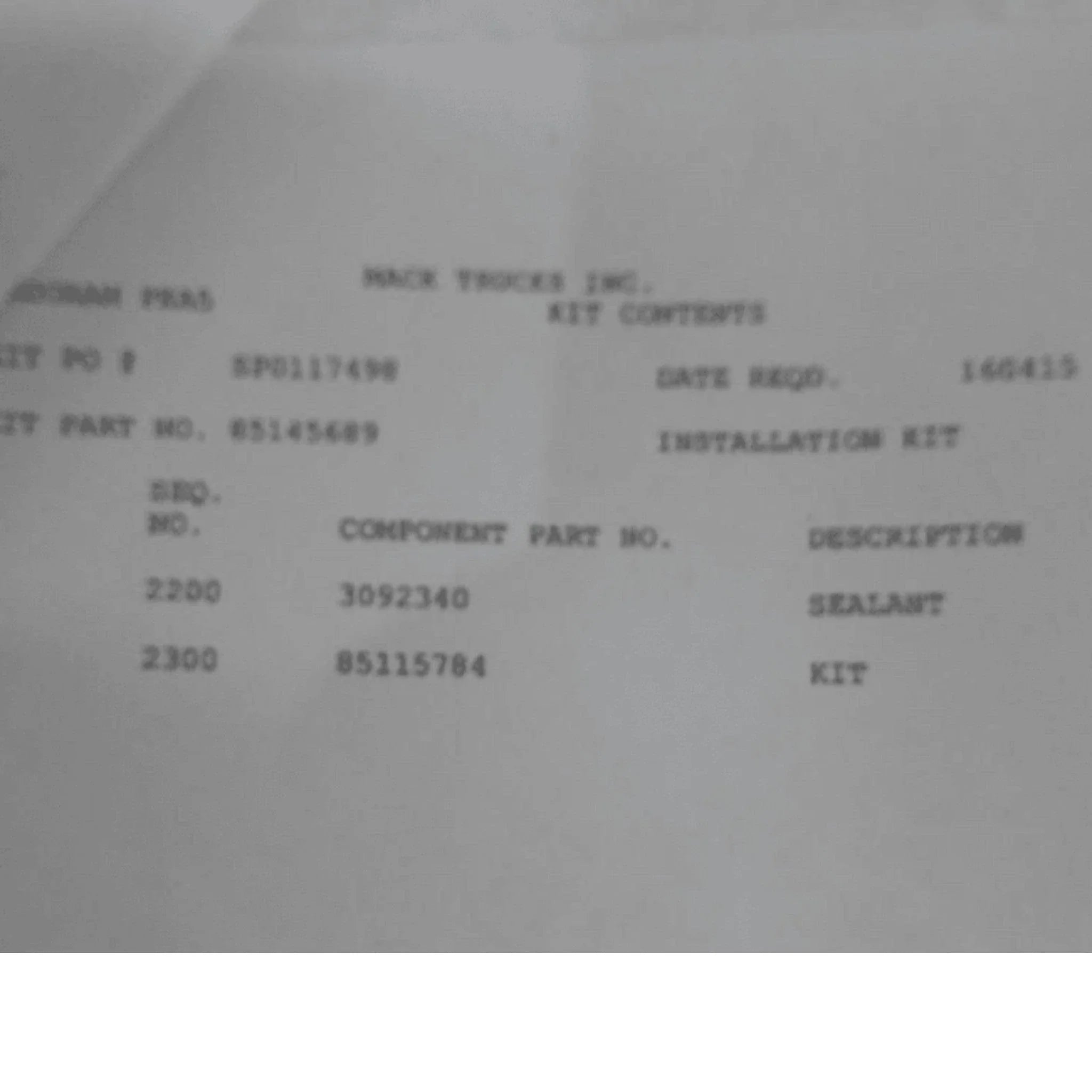 85145689 Genuine Volvo Installation Kit - Truck To Trailer