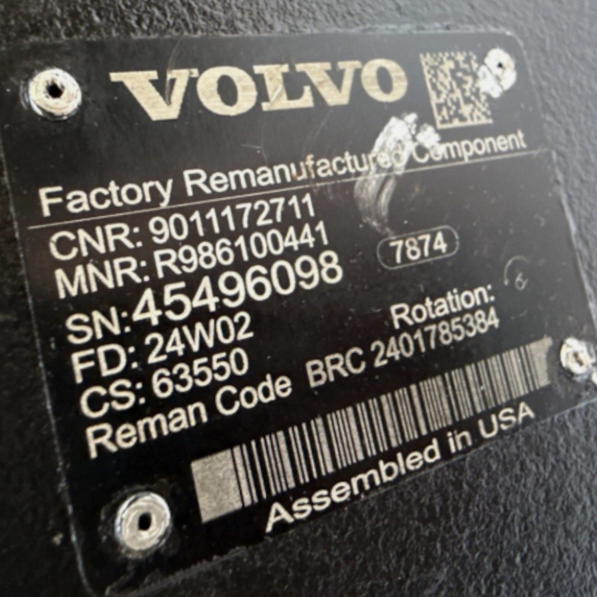 9011172711 Volvo Reman Hydraulic Axial Piston Pump