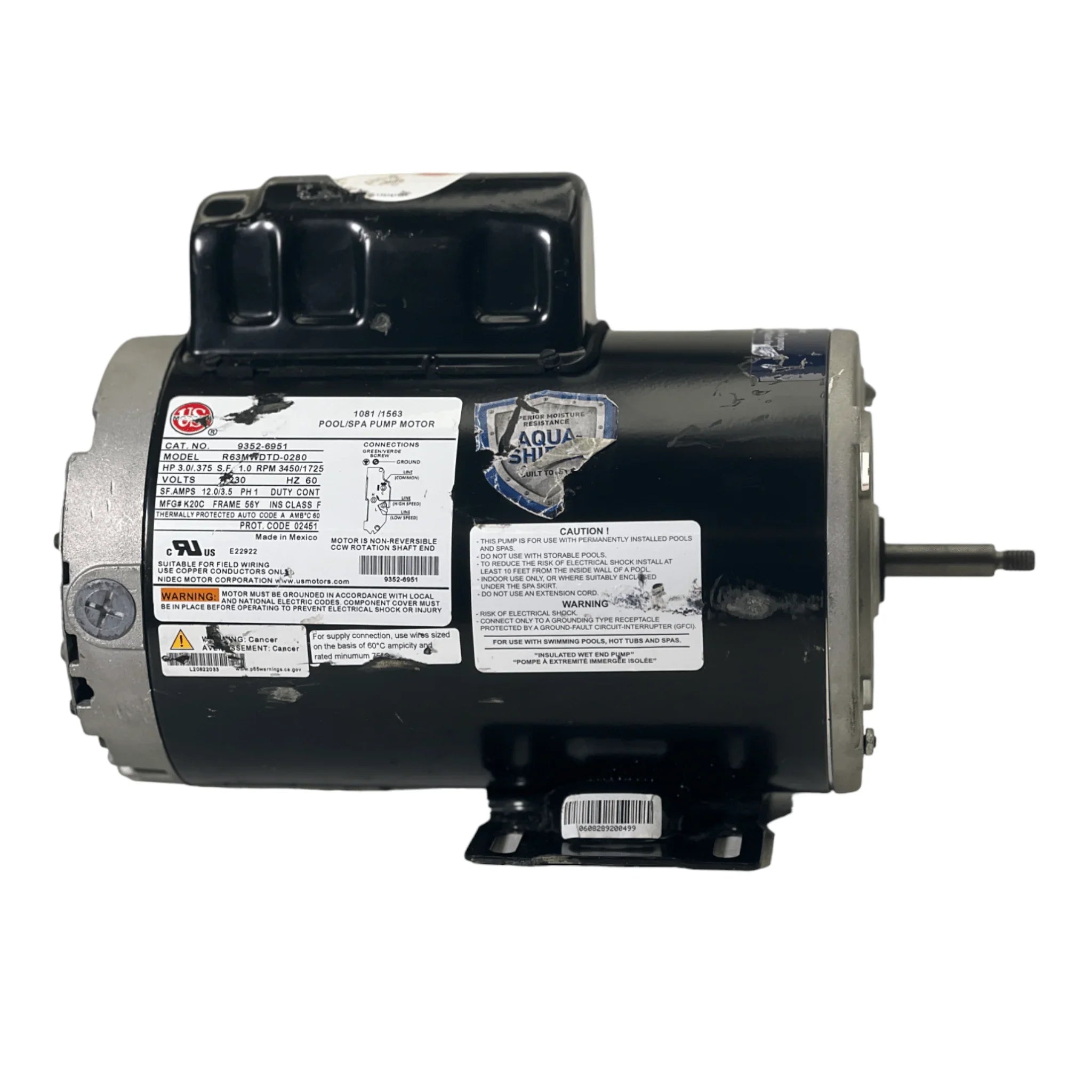 9352-6951 Us Motors Spa Motor R63Mwdtd-0280 Model