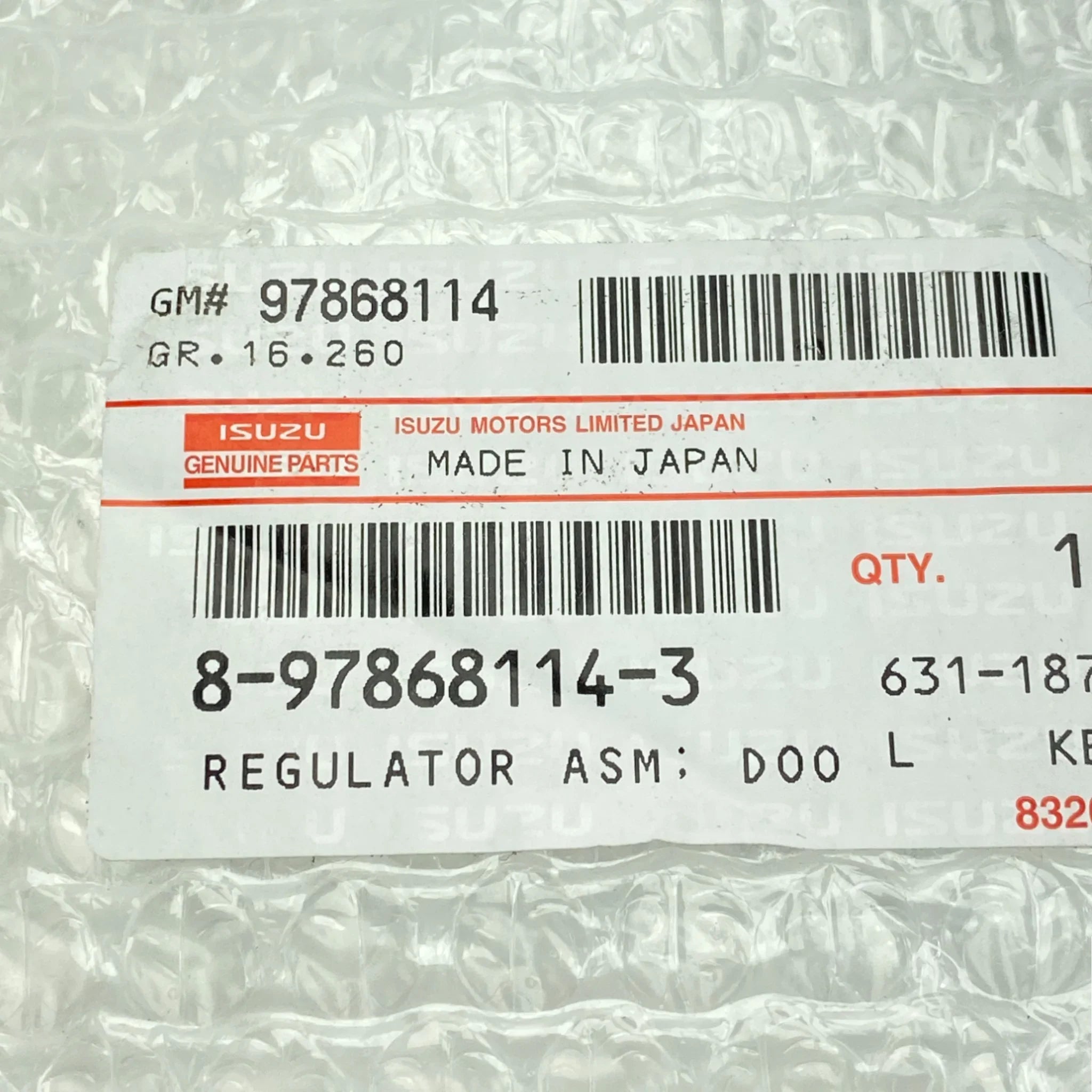 8978681140 Genuine Isuzu Door Regulator Assembly