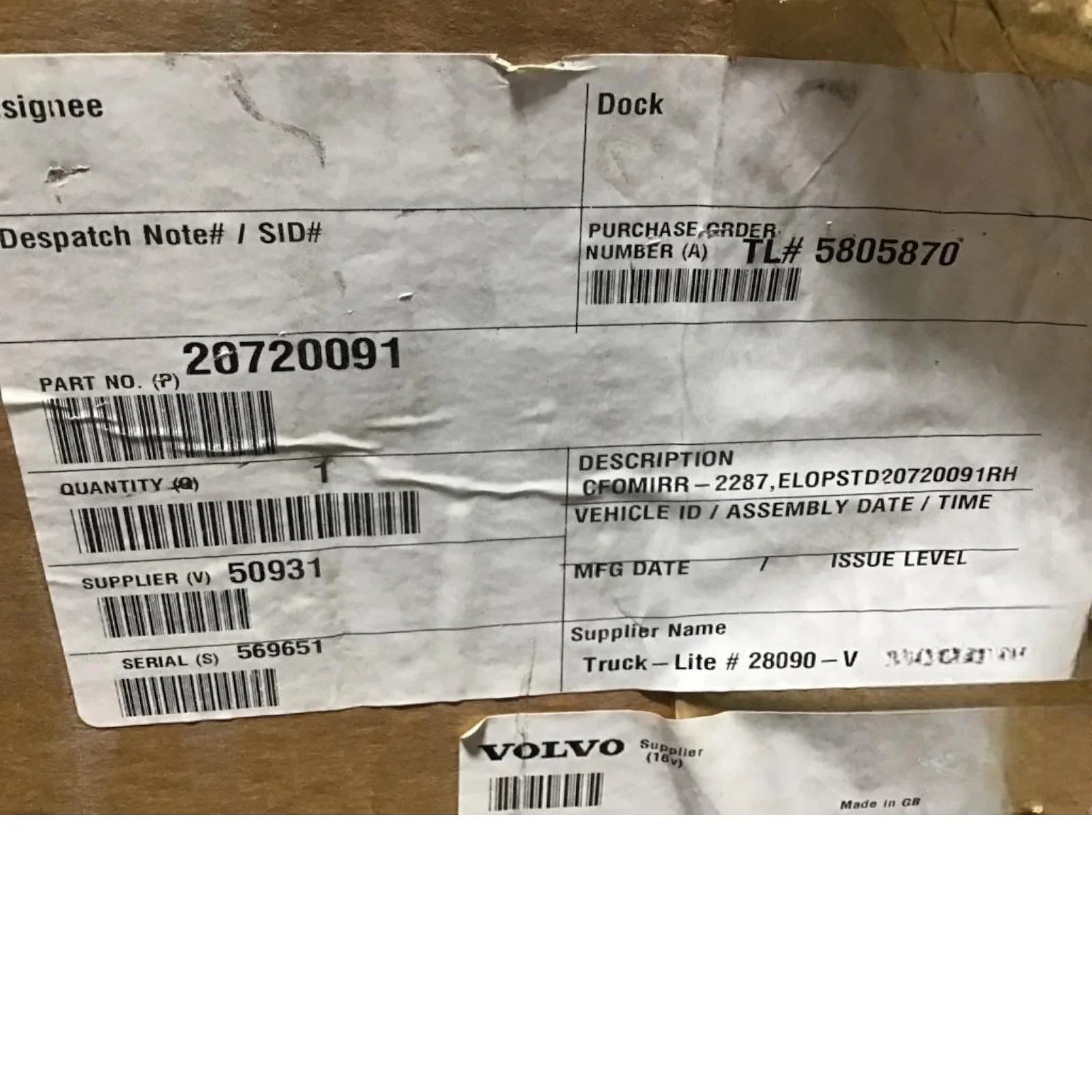 20720091 Genuine Mack Rear-View Mirror - Truck To Trailer