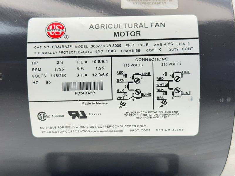 FD34BA2P US Motors Farm Fan Motor 115/230V