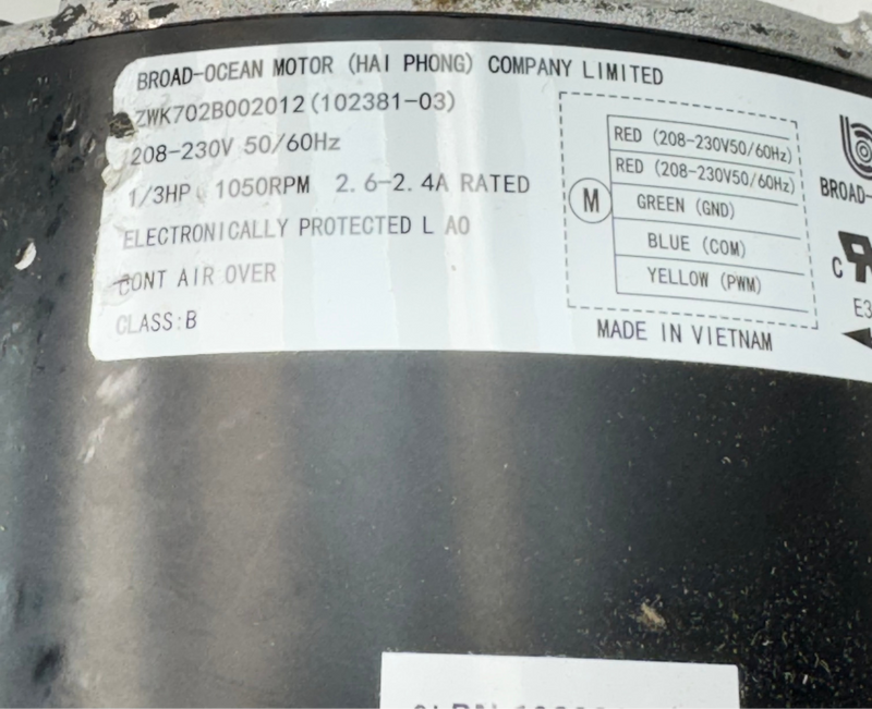 ZWK702B002012 Broad Ocean Blower Motor 208-230V