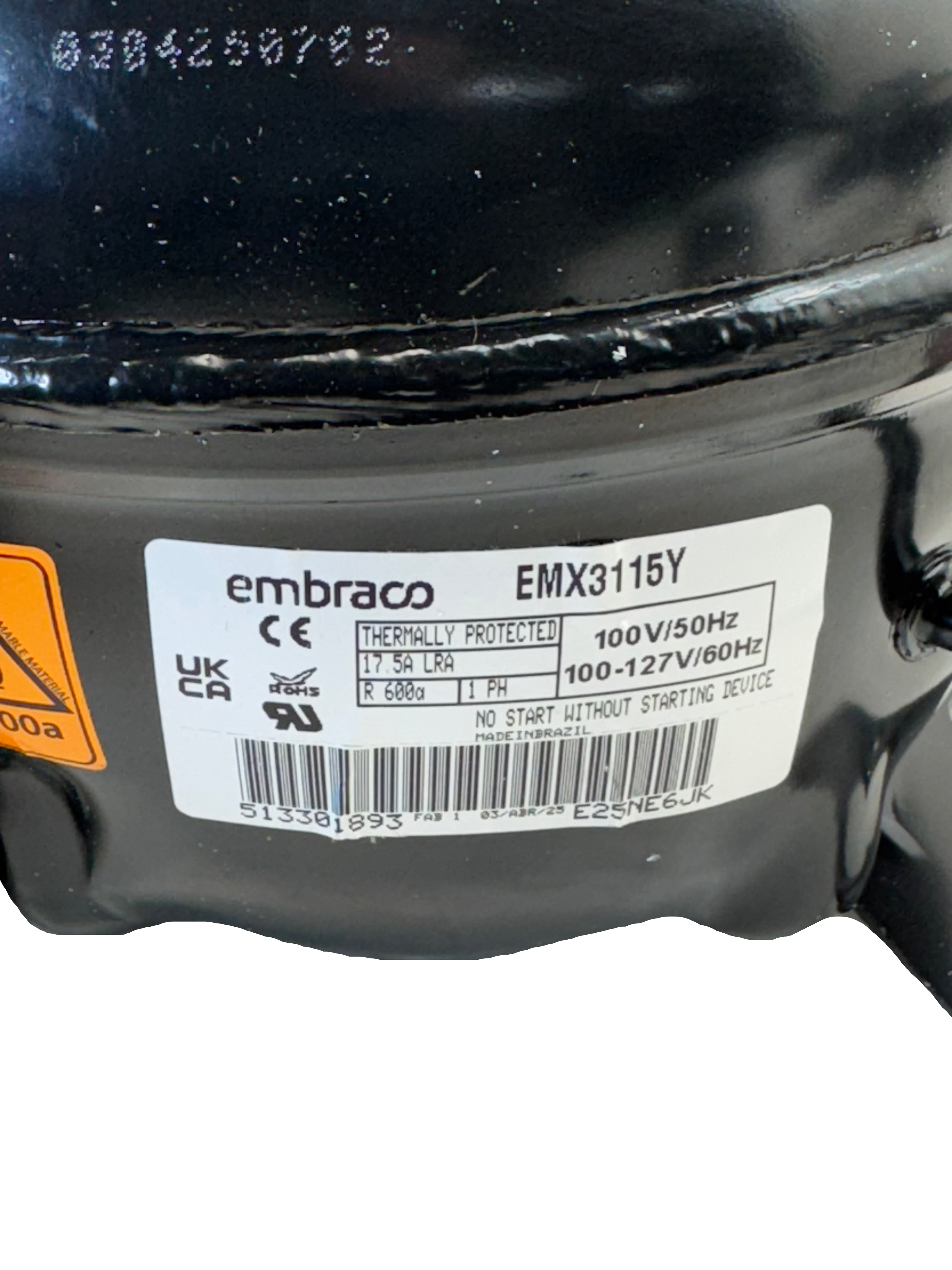 EMX3115Y Embraco Hermetic Refrigerator Compressor Assembly 100V