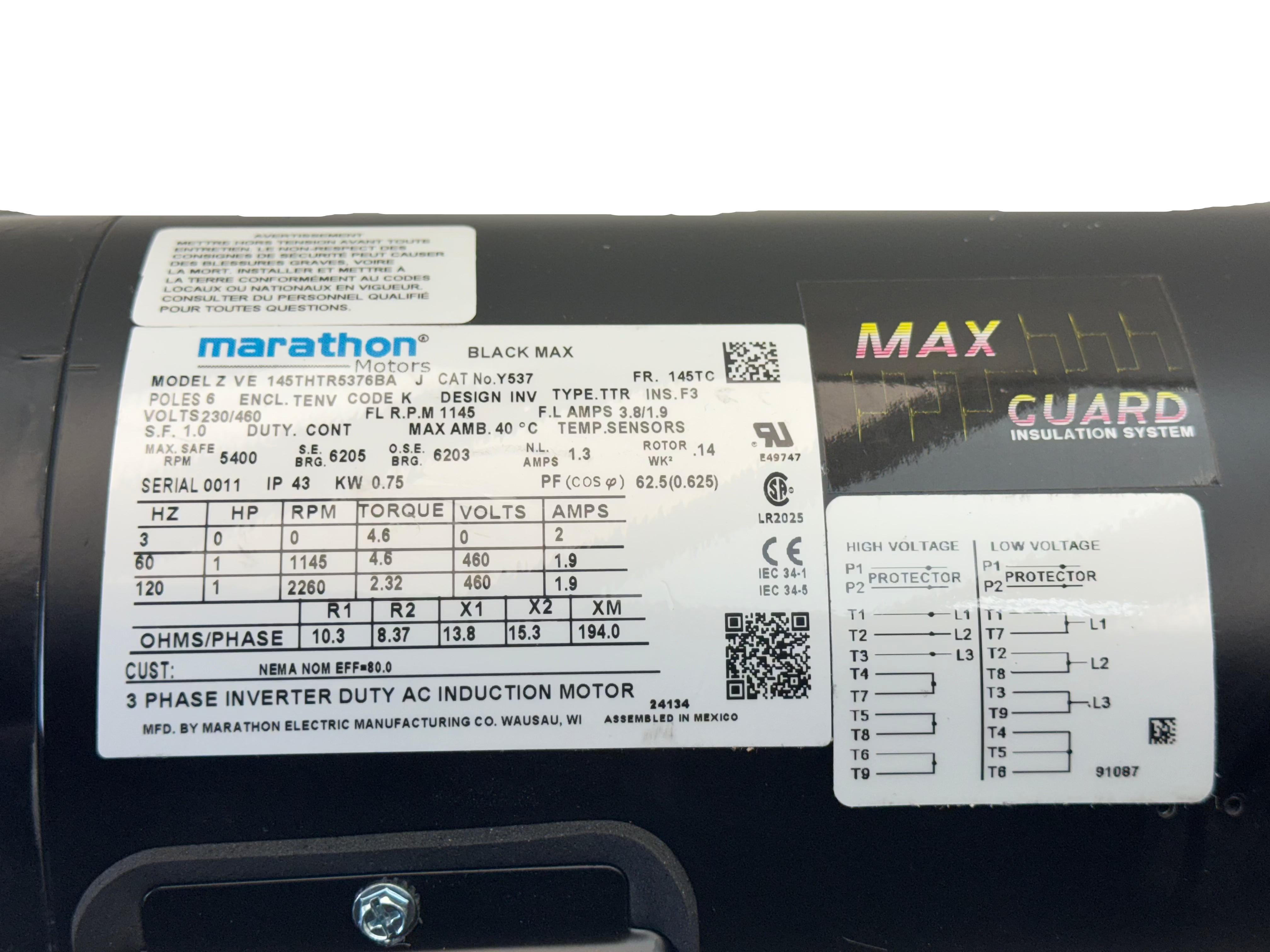 145THTR5376BA Marathon Inverter Vector Duty Motor 230/460V