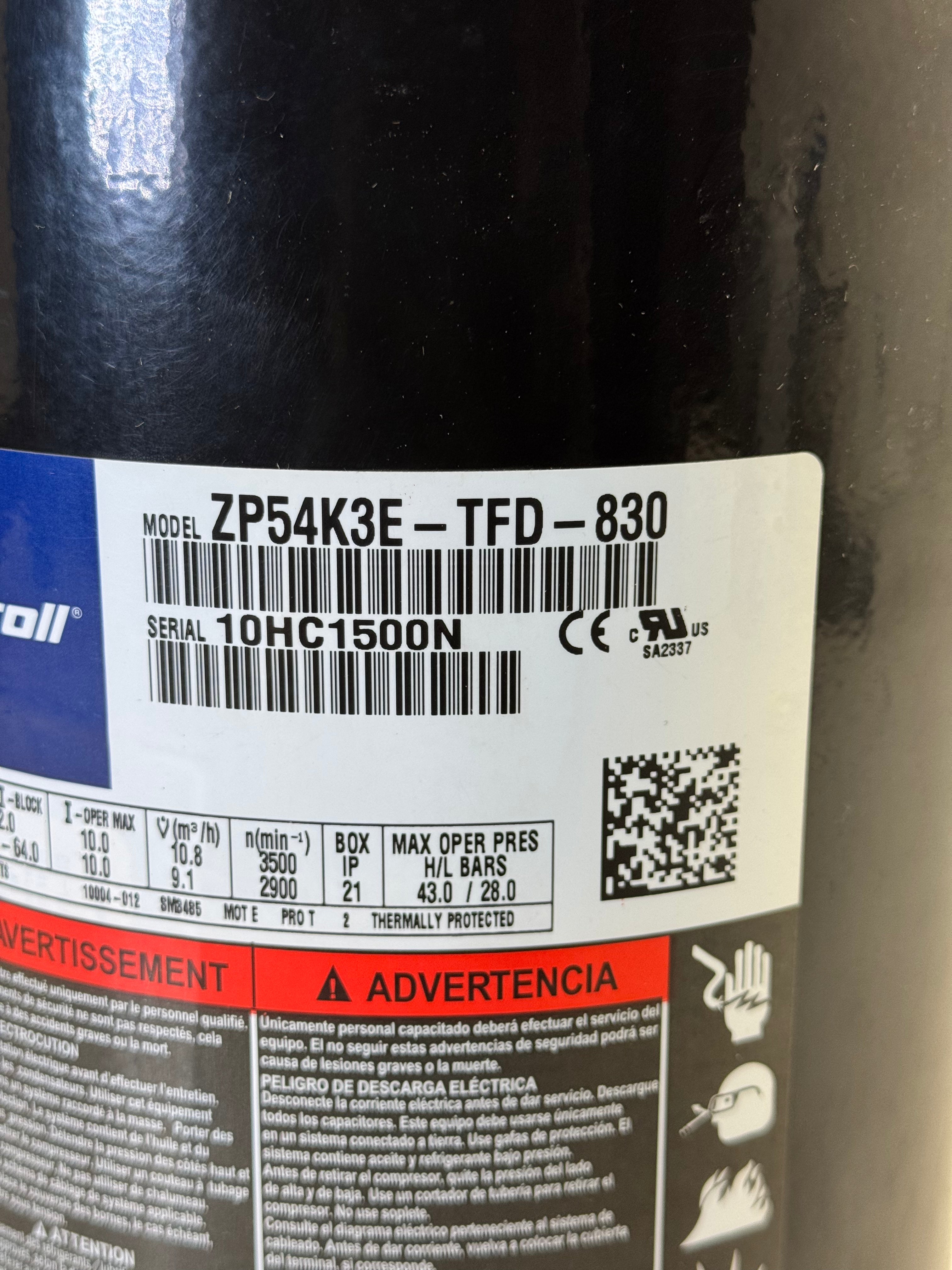 ZP54K3E-TFD-830 Copeland Scroll Compressor 460V