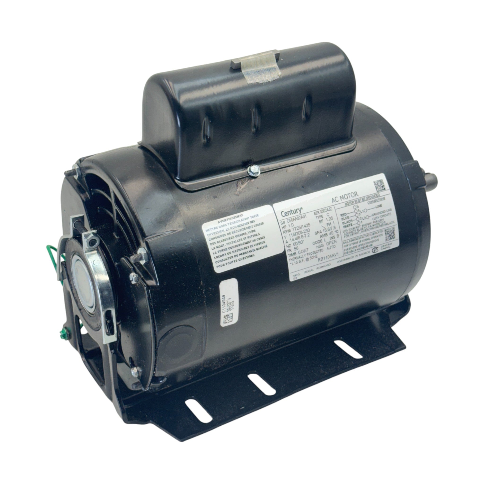 RB1104AV1 Genuine Century Capacitor Start Resilient Base Motor 115/208-230V