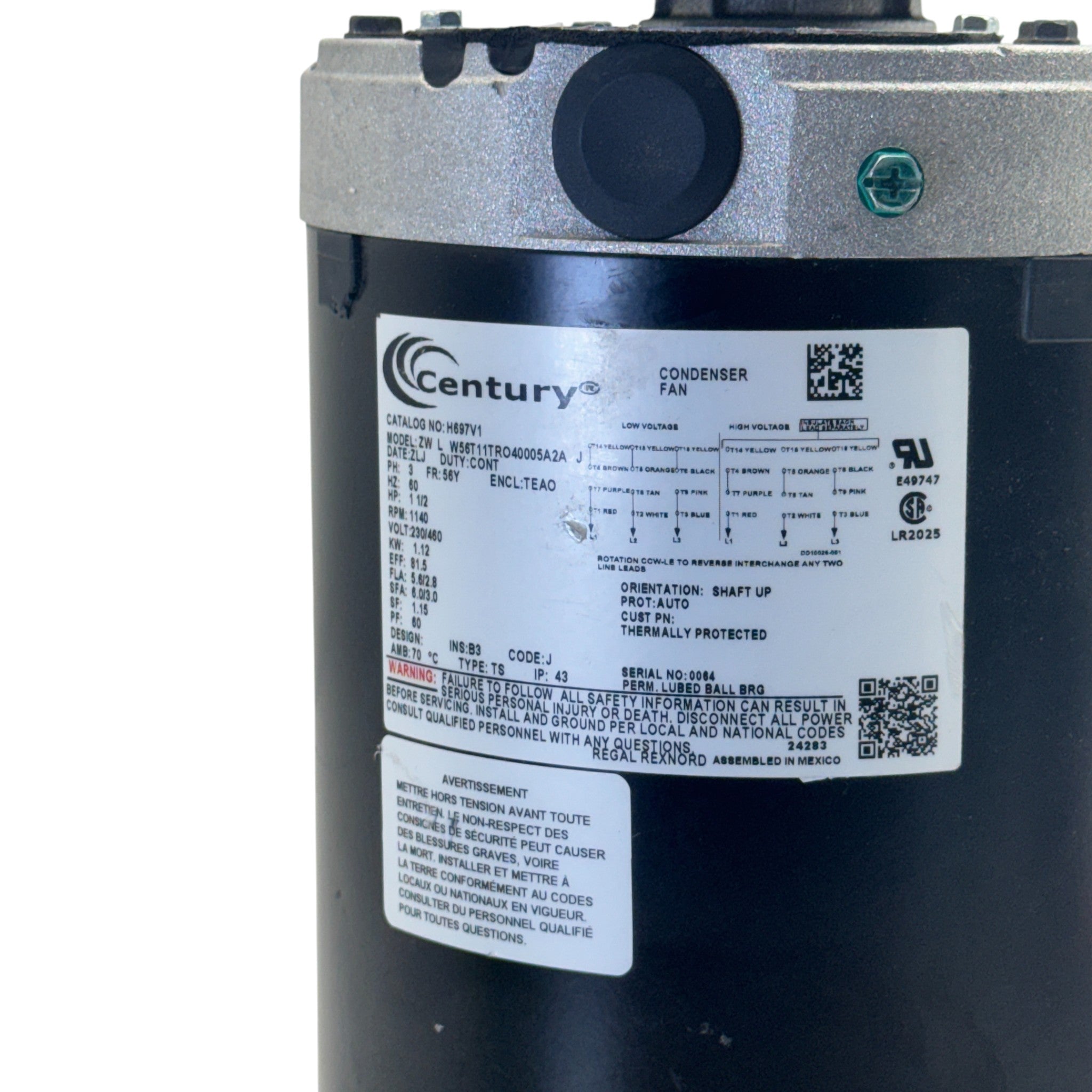 H697V1 Century Condenser Fan Motor 230/460V