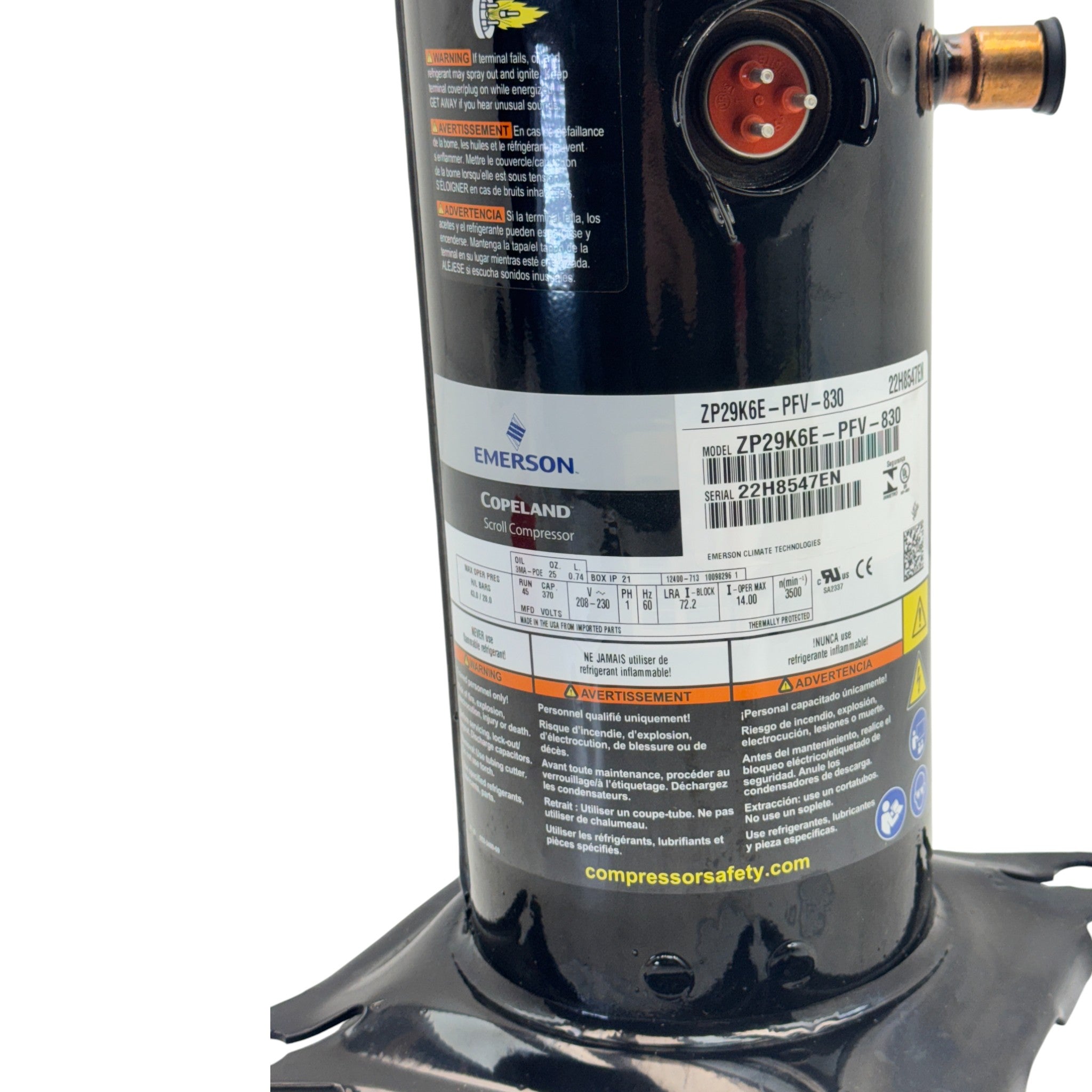 ZP29K6EPFV830 Copeland Scroll Compressor 208-230V