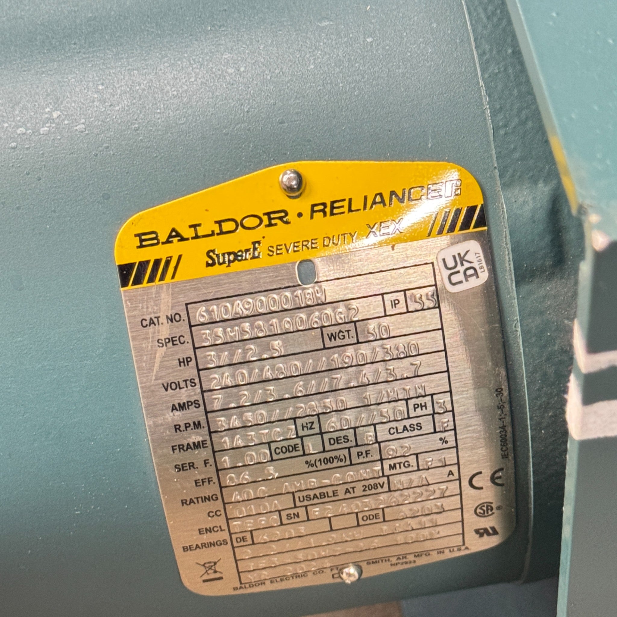 610490001BW Baldor Blower Motor Assembly 3450RPM