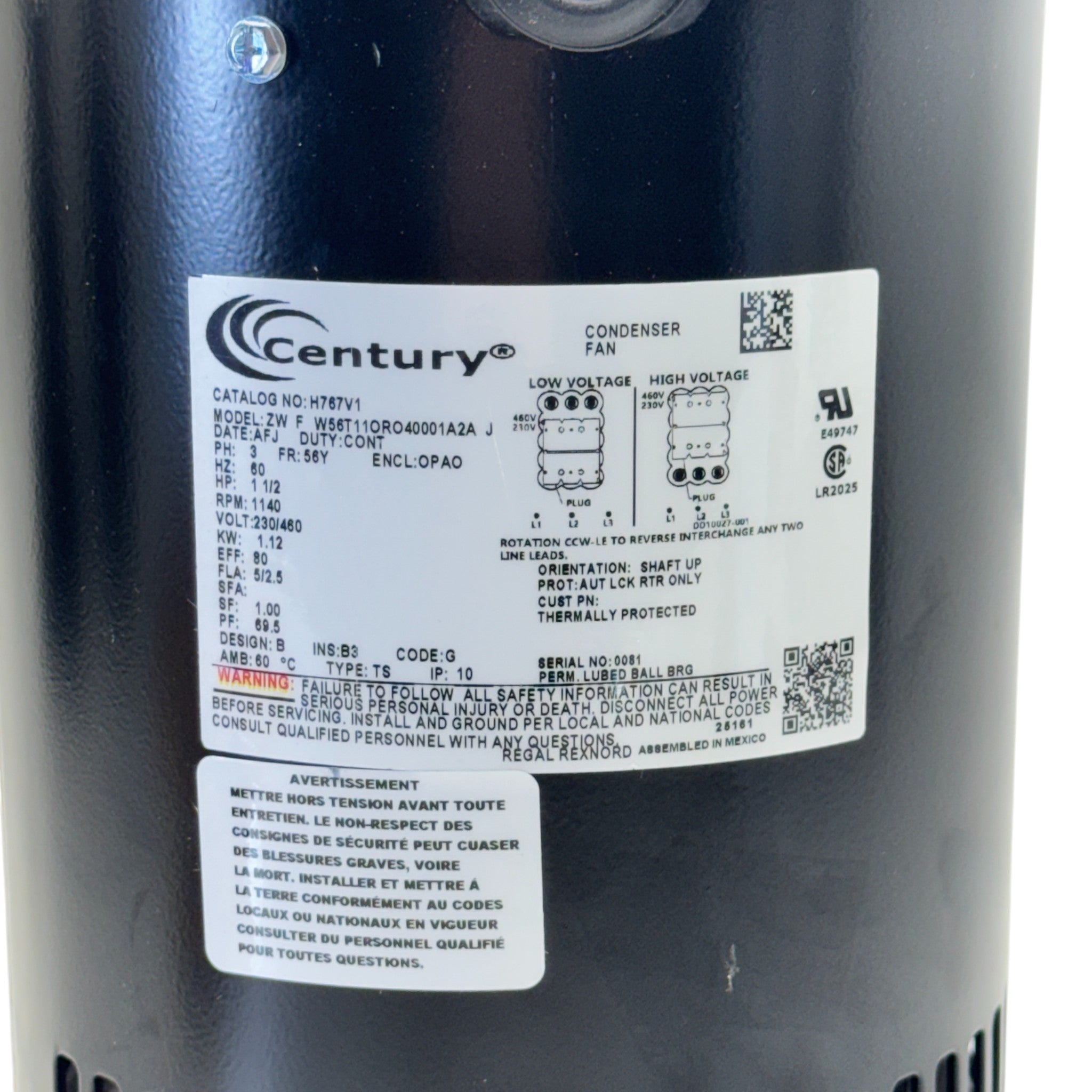 H767V1 Century Condenser Fan Motor 200-230/460V