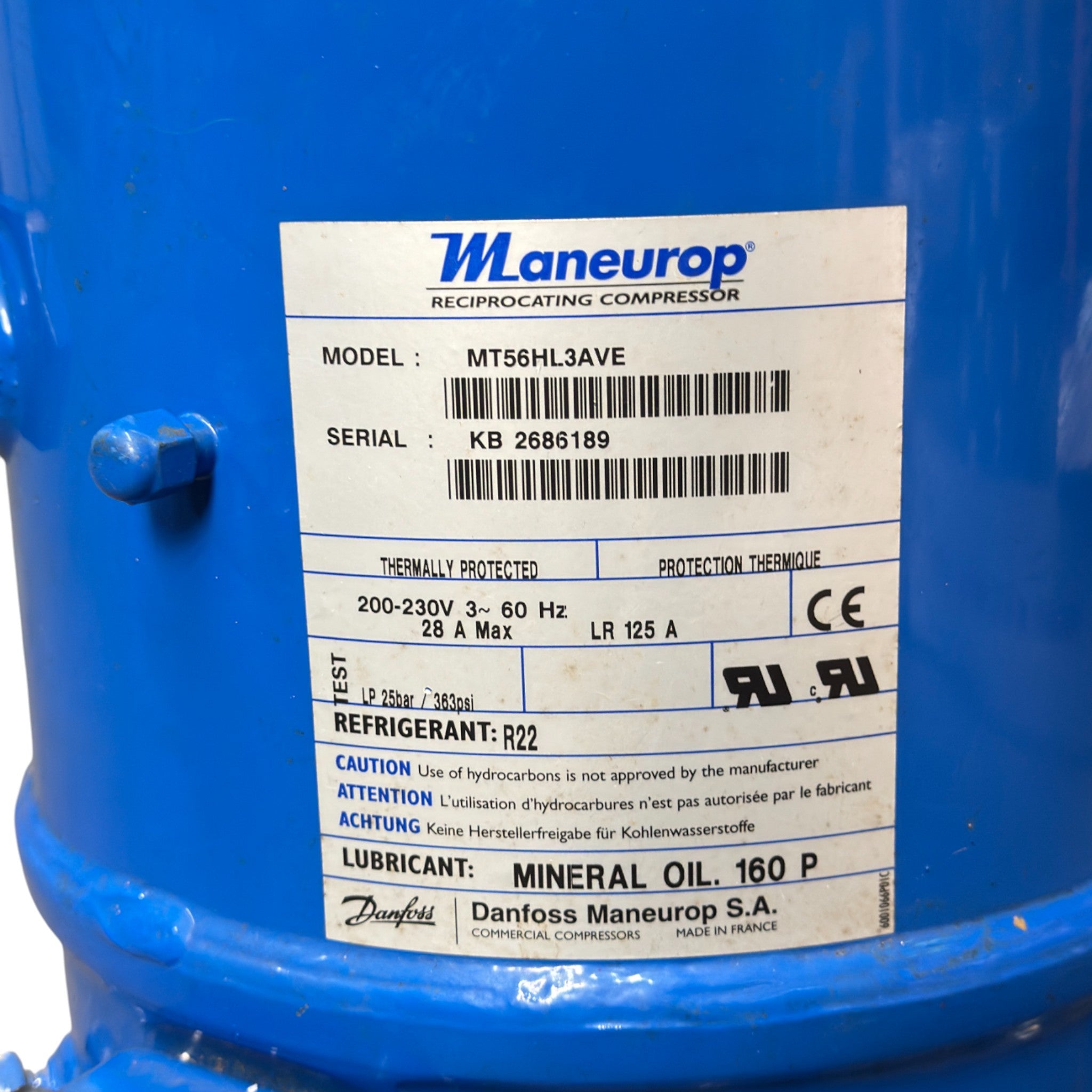 MT56HL3CVE Genuine Danfoss Scroll Compressor 200-230V