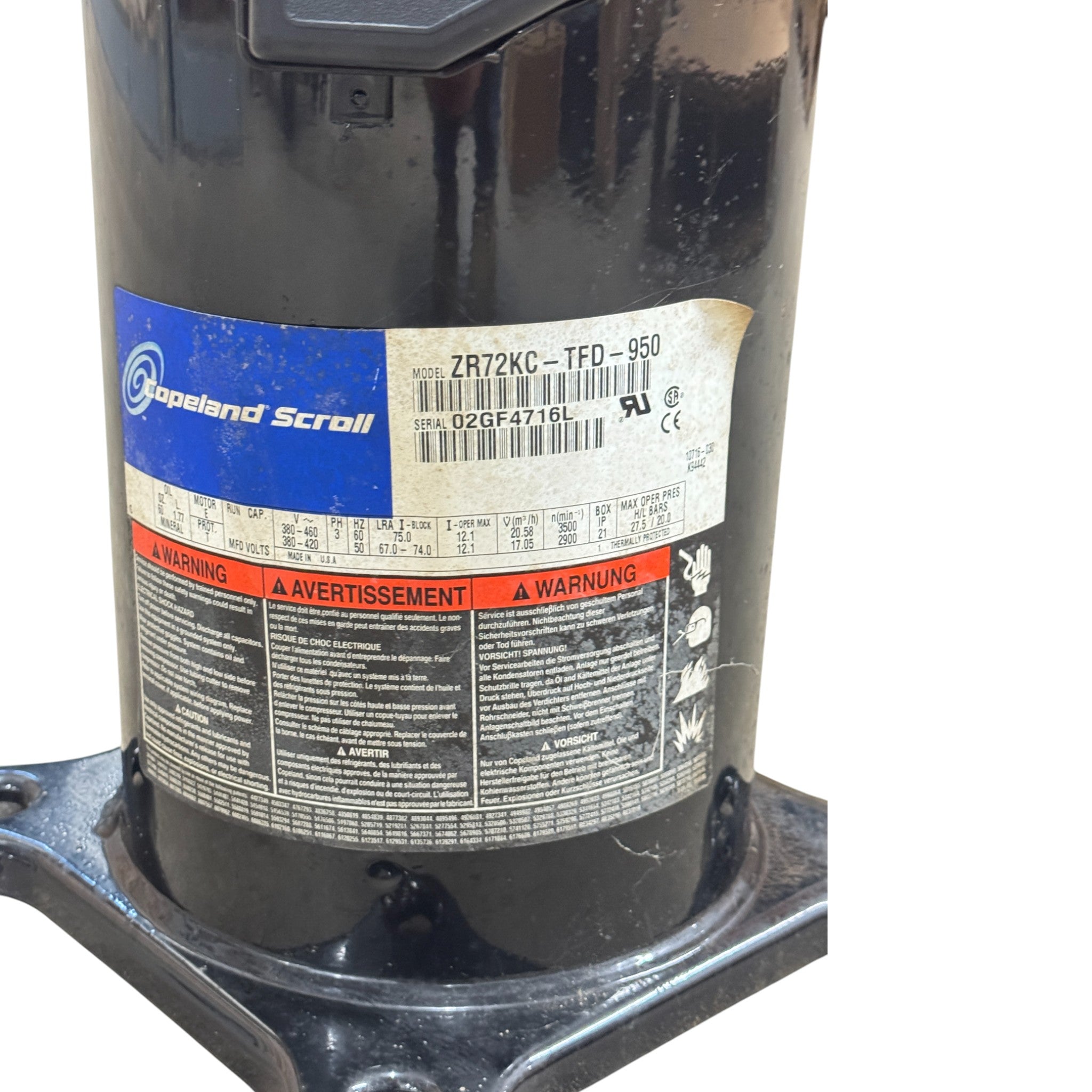 ZR72KC-TFD-950 Genuine Copeland Scroll Compressor 460V
