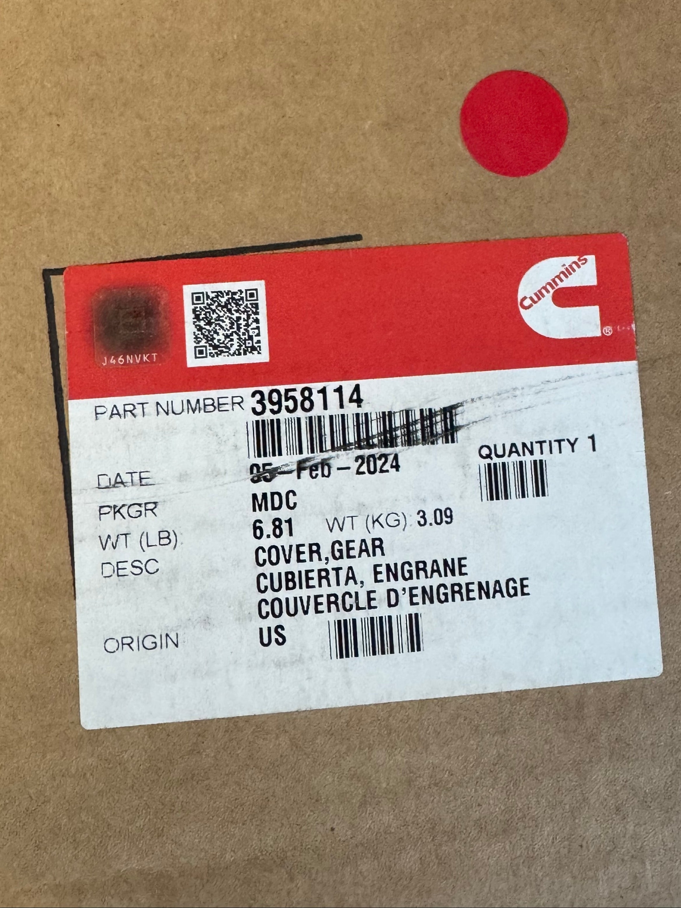 3958114 Genuine Cummins Gear Cover