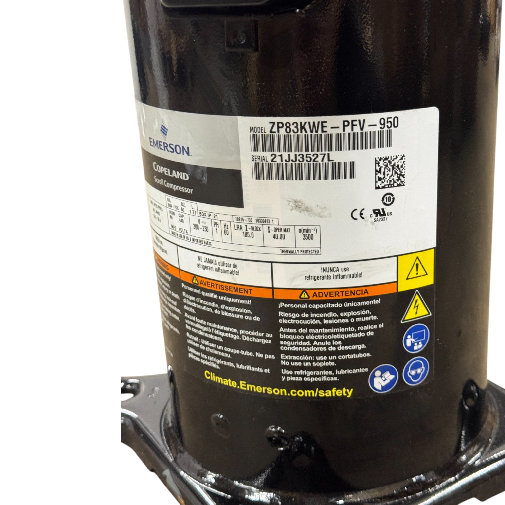 ZP83KWEPFV950 Genuine Copeland Scroll Compressor 208-230V