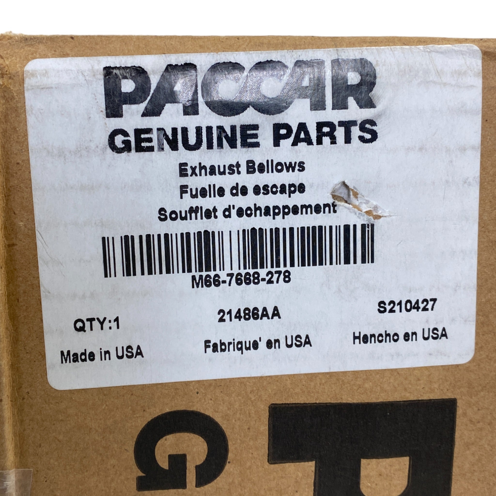 M66-7668-278 Genuine Paccar Flex Bellows Pipe Kit