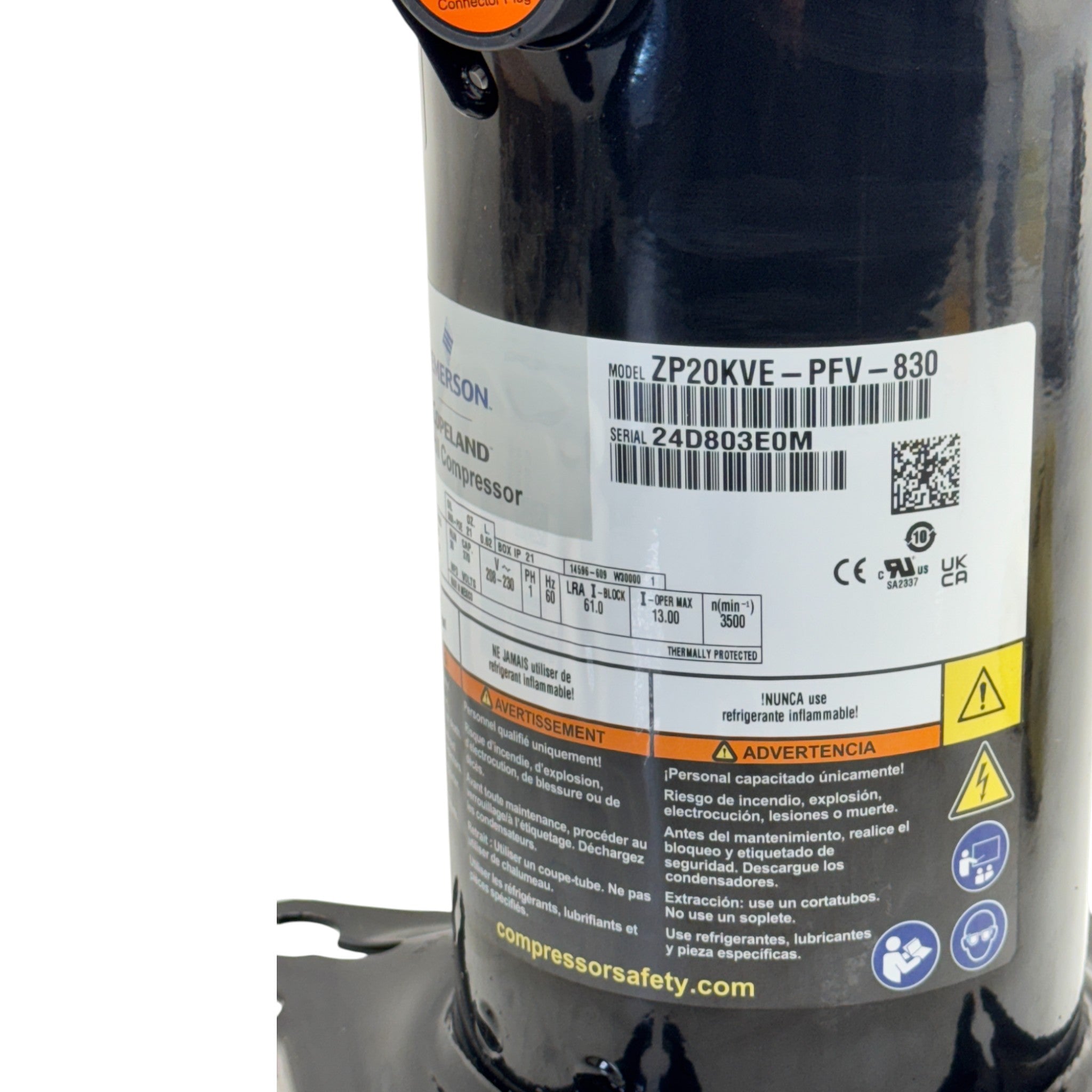 ZP20KVE PFV 830 Genuine Copeland Scroll Compressor 208-230V