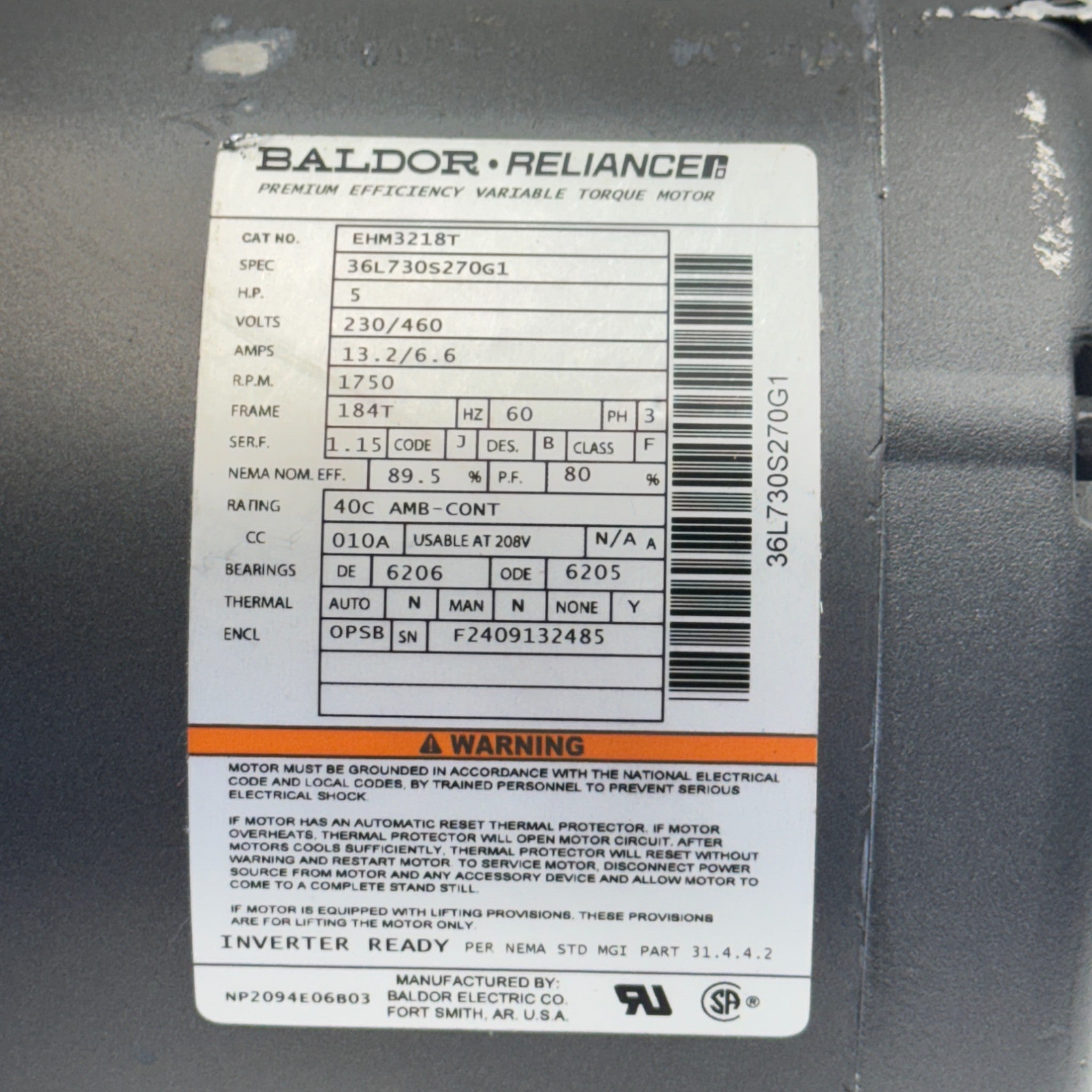 EHM3218T Genuine Baldor General Purpose Motor 230/240V