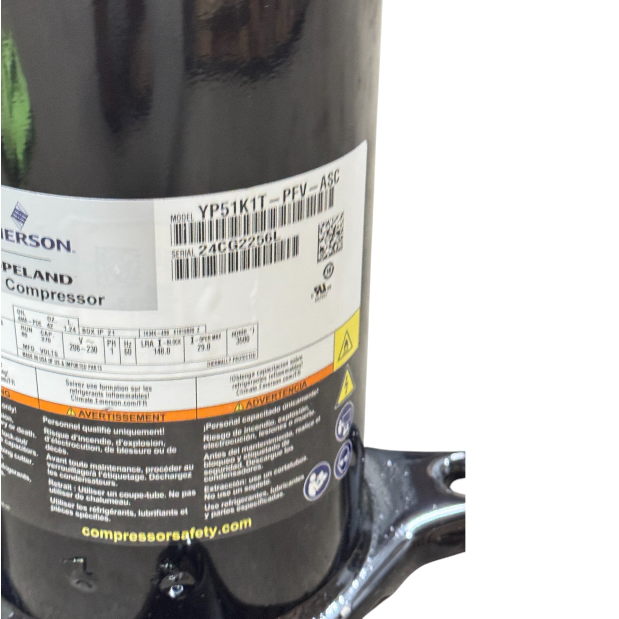 YP51K1TPFVASC Genuine Copeland Scroll Compressor 208-230V