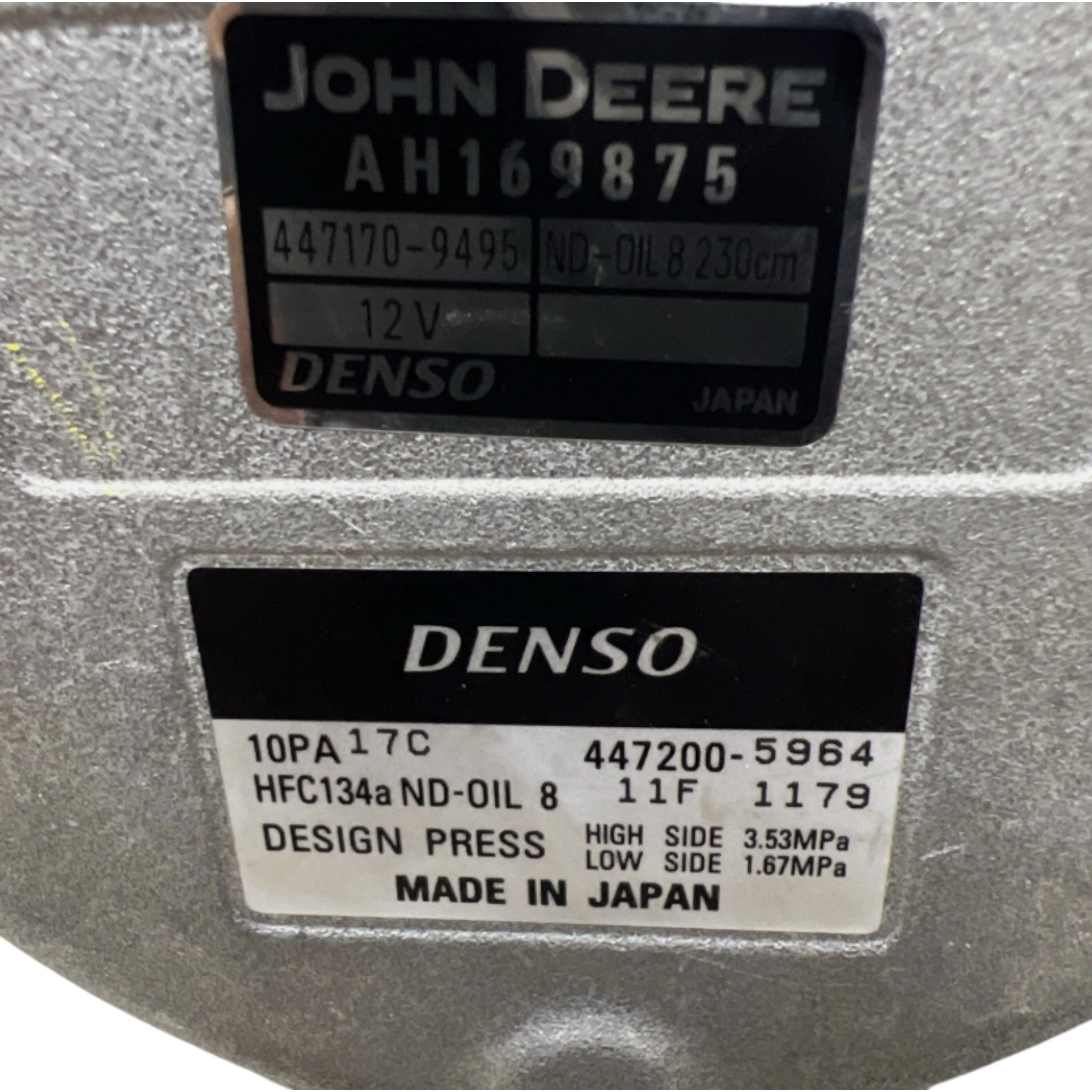 RE46609 John Deere Air Conditioner Compressor with Clutch and MOS2 Coating, 12 Volt