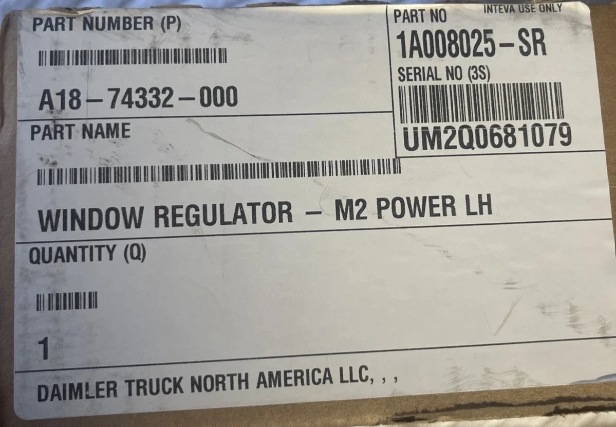 A1874332000 Genuine Freightliner Left Side Window Regulator Electric Assembly
