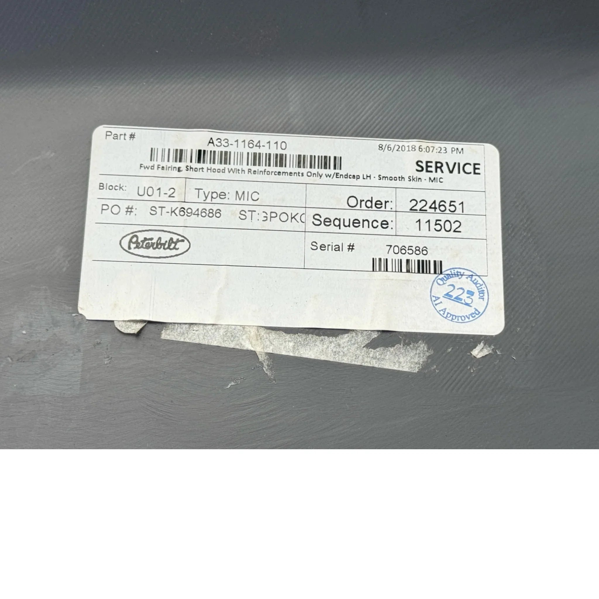 A33 1164 110 Genuine Peterbilt Forward Sub Fairing Assembly