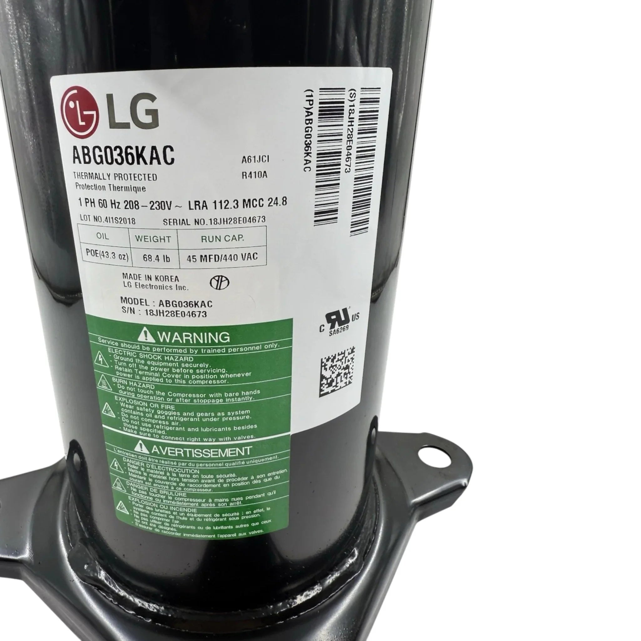 ABG036KAC Genuine LG A/C Compressor 208-230V