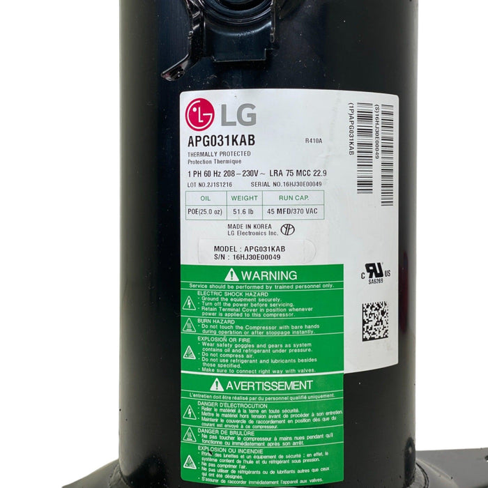 APG031KAB OEM LG 208-230V R410A Compressor - ADVANCED TRUCK PARTS