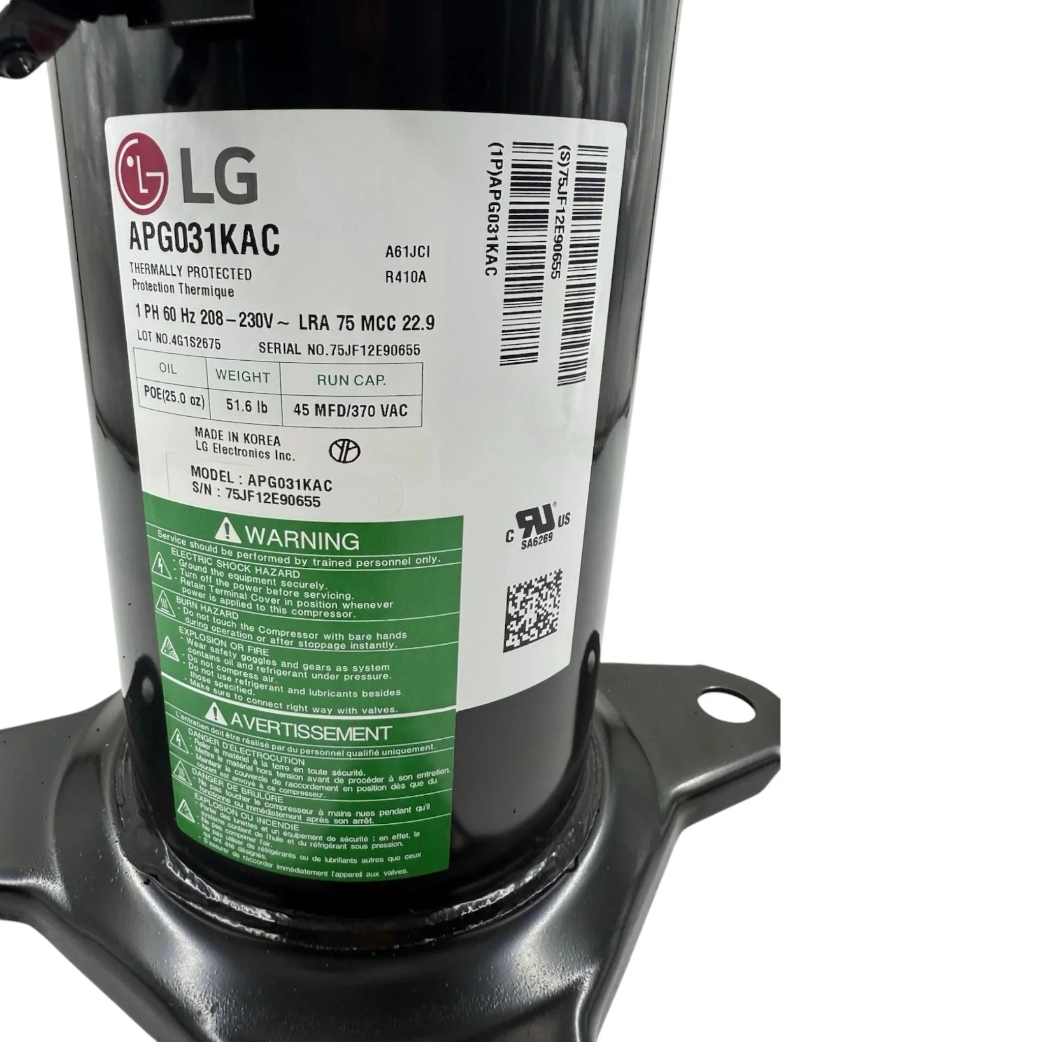APG031KAC Genuine LG A/C Compressor 208-230V 1PH