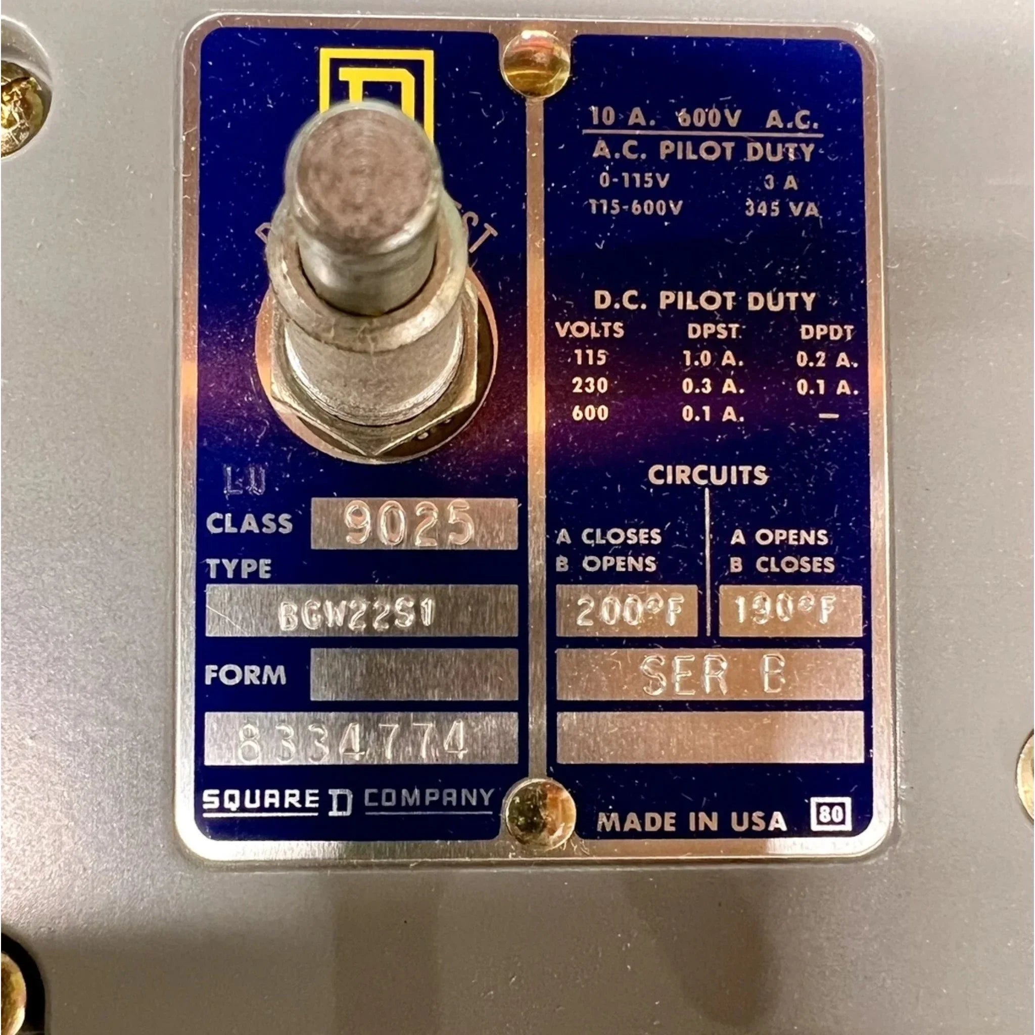 BGW22-S1 Genuine Square D Temperature Switch